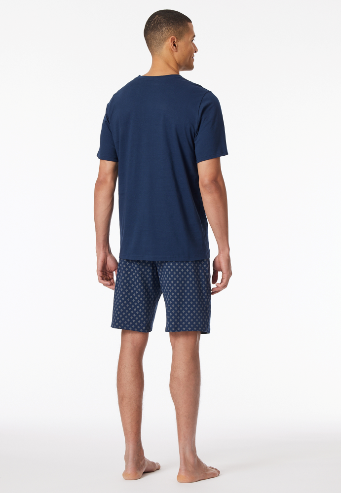 SCHIESSER Cotton Essentials Pyjama kort, heren shortama set, admiraal dessin