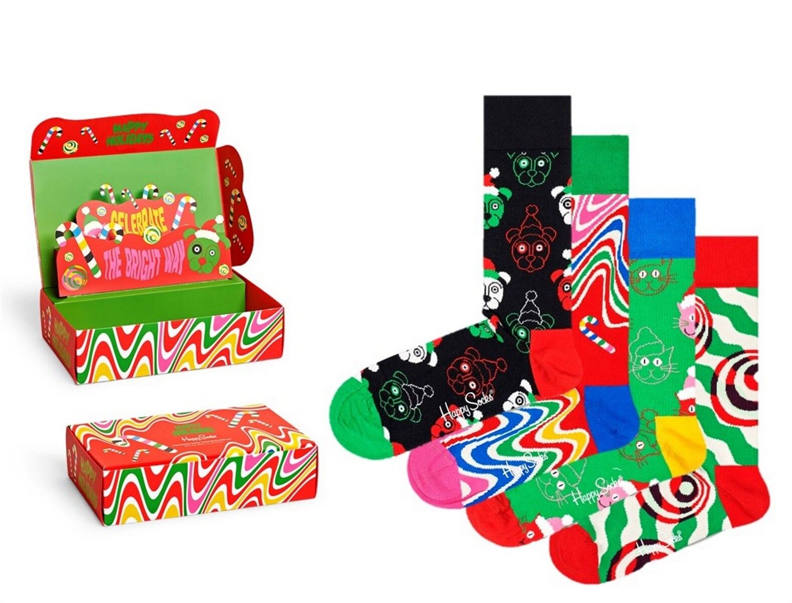 Happy Socks Psychedelic Candy Cane Socks Gift Set (4-pack), unisex sokken in cadeauverpakking