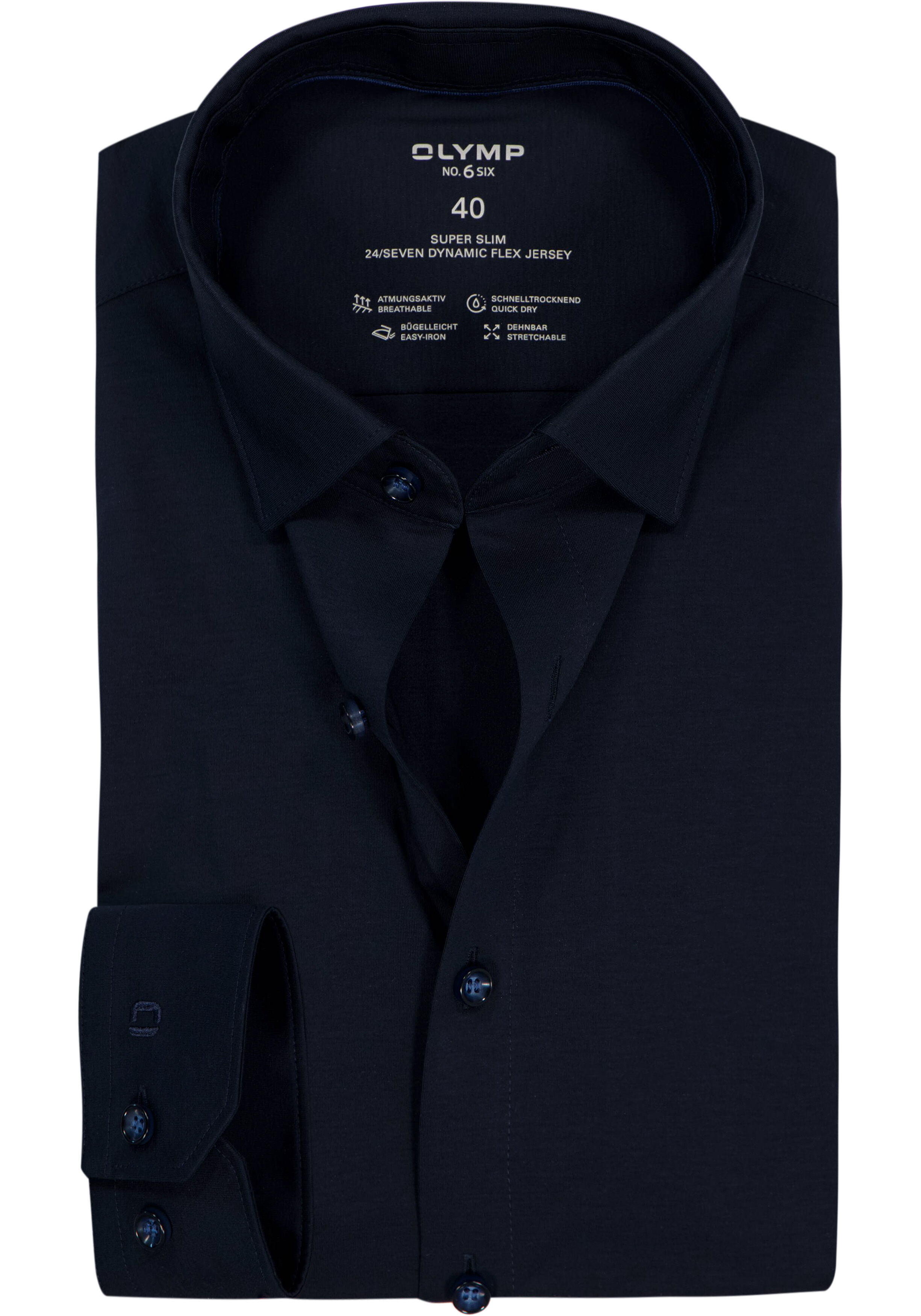 OLYMP No. Six 24/Seven super slim fit overhemd, tricot, marine blauw