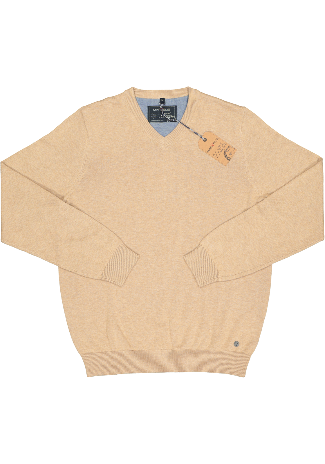 2-4062534478157_marvelis_trui_HR MARVELIS modern fit trui katoen, V-hals, beige