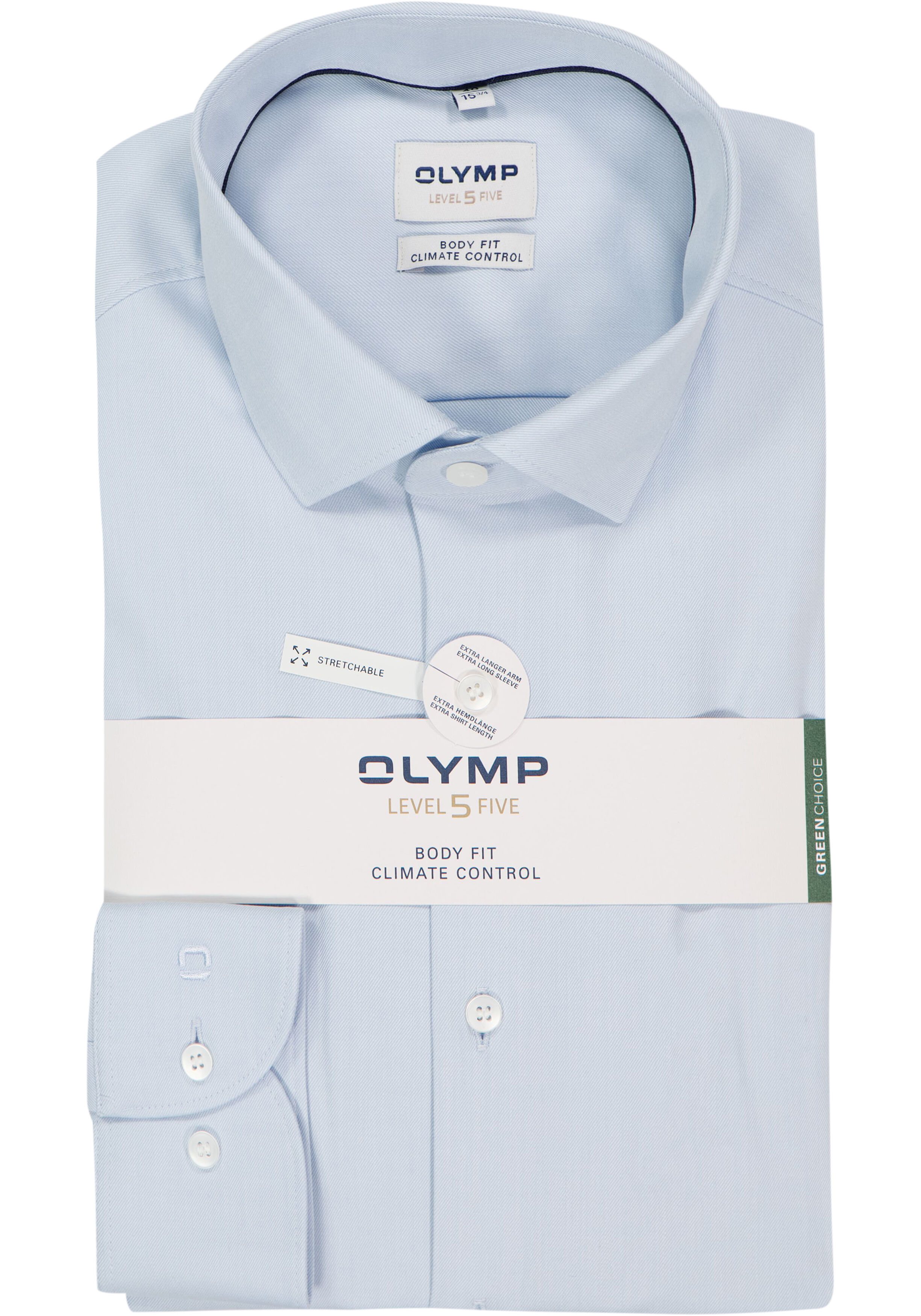 OLYMP 24/7 Level 5 body fit overhemd, mouwlengte 7, twill, lichtblauw