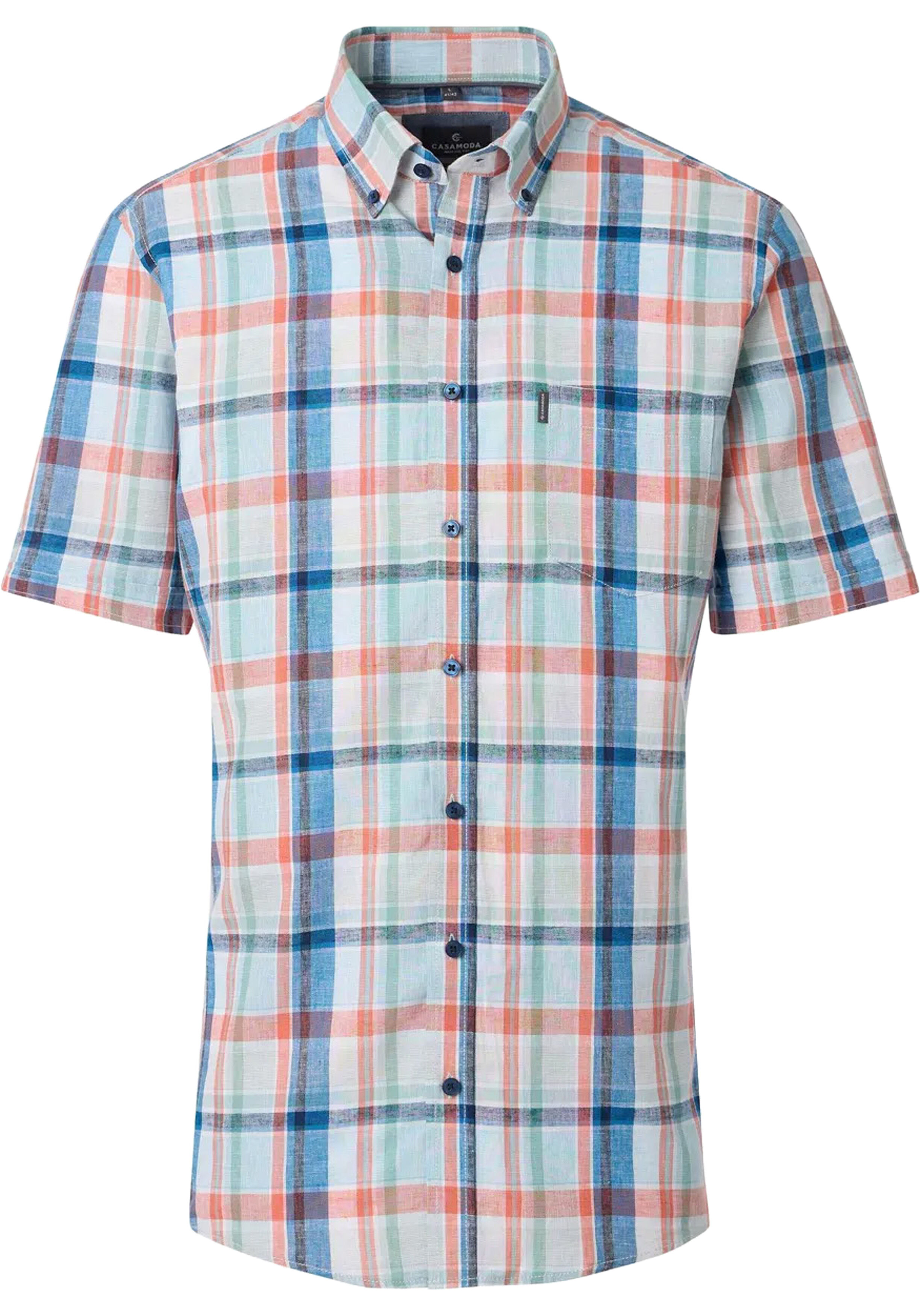 CASA MODA Sport casual fit overhemd, korte mouw, structuur, wit, lichtblauw, oranje, groen, blauw geruit