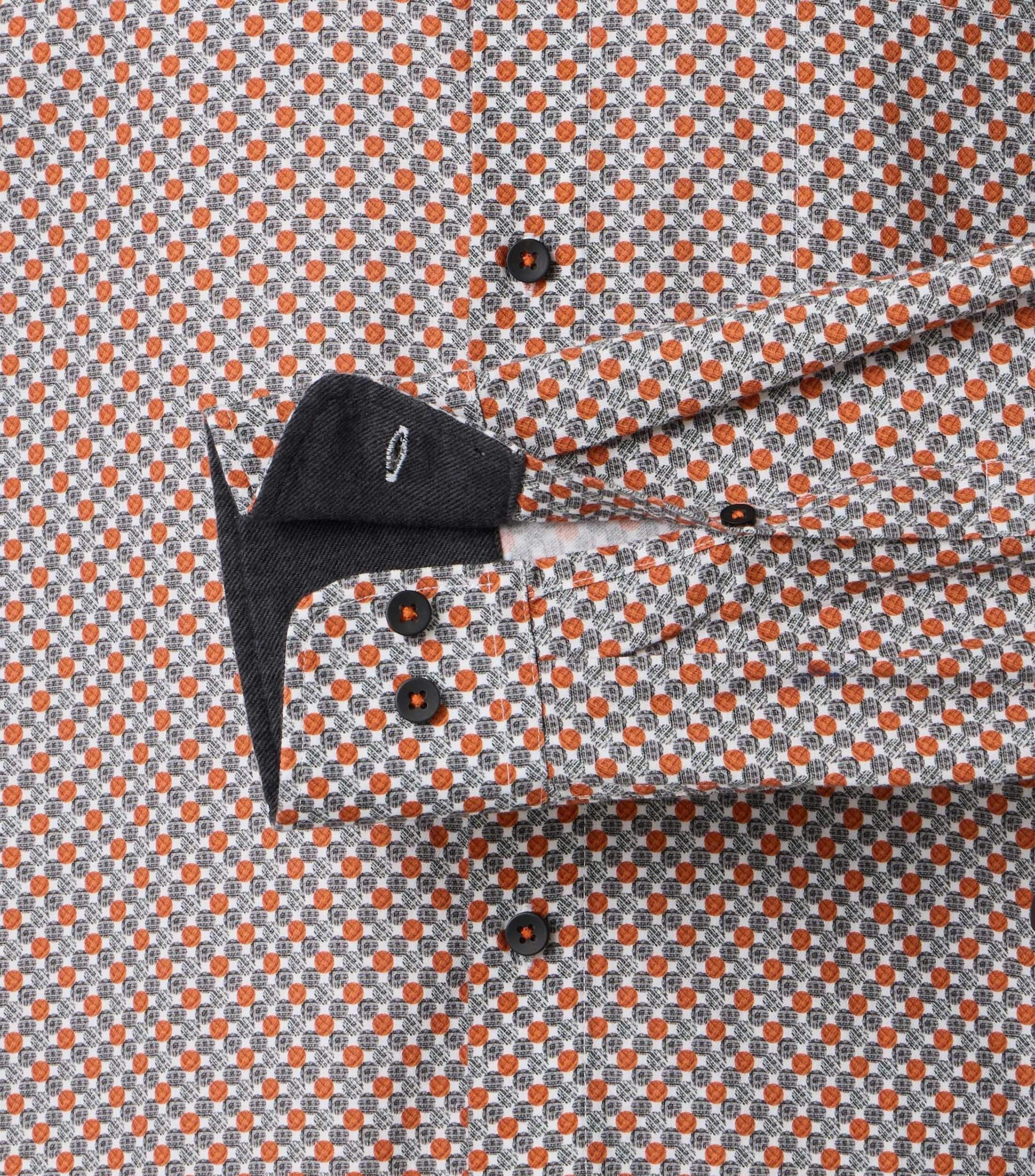 Redmond modern fit overhemd, popeline, wit, grijs en oranje dessin