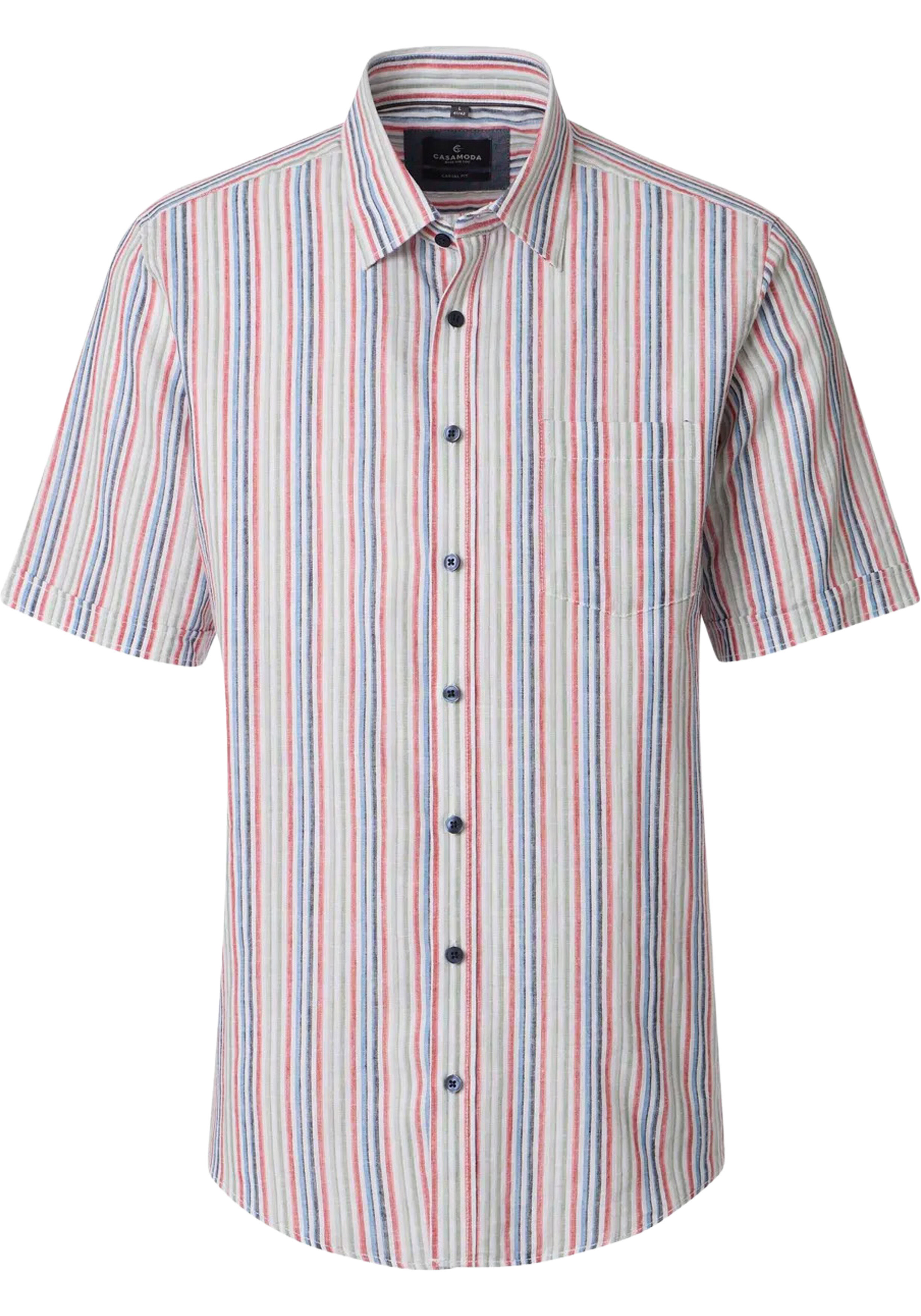 CASA MODA Sport casual fit overhemd, korte mouw, structuur, wit, rood, blauw, groen gestreept
