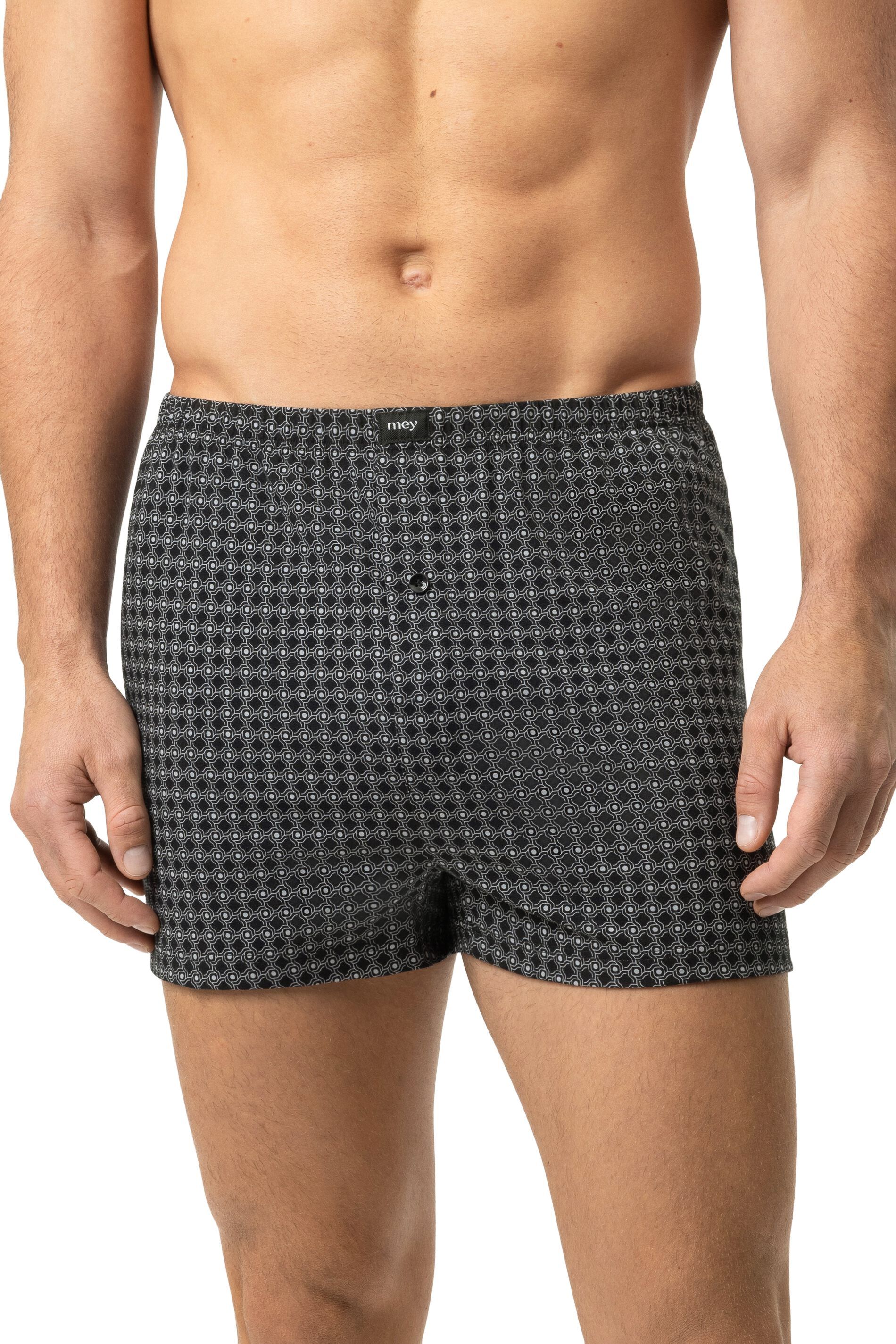 Mey heren boxer short Round Grid, boxershort wijd normale lengte met gulp, zwart