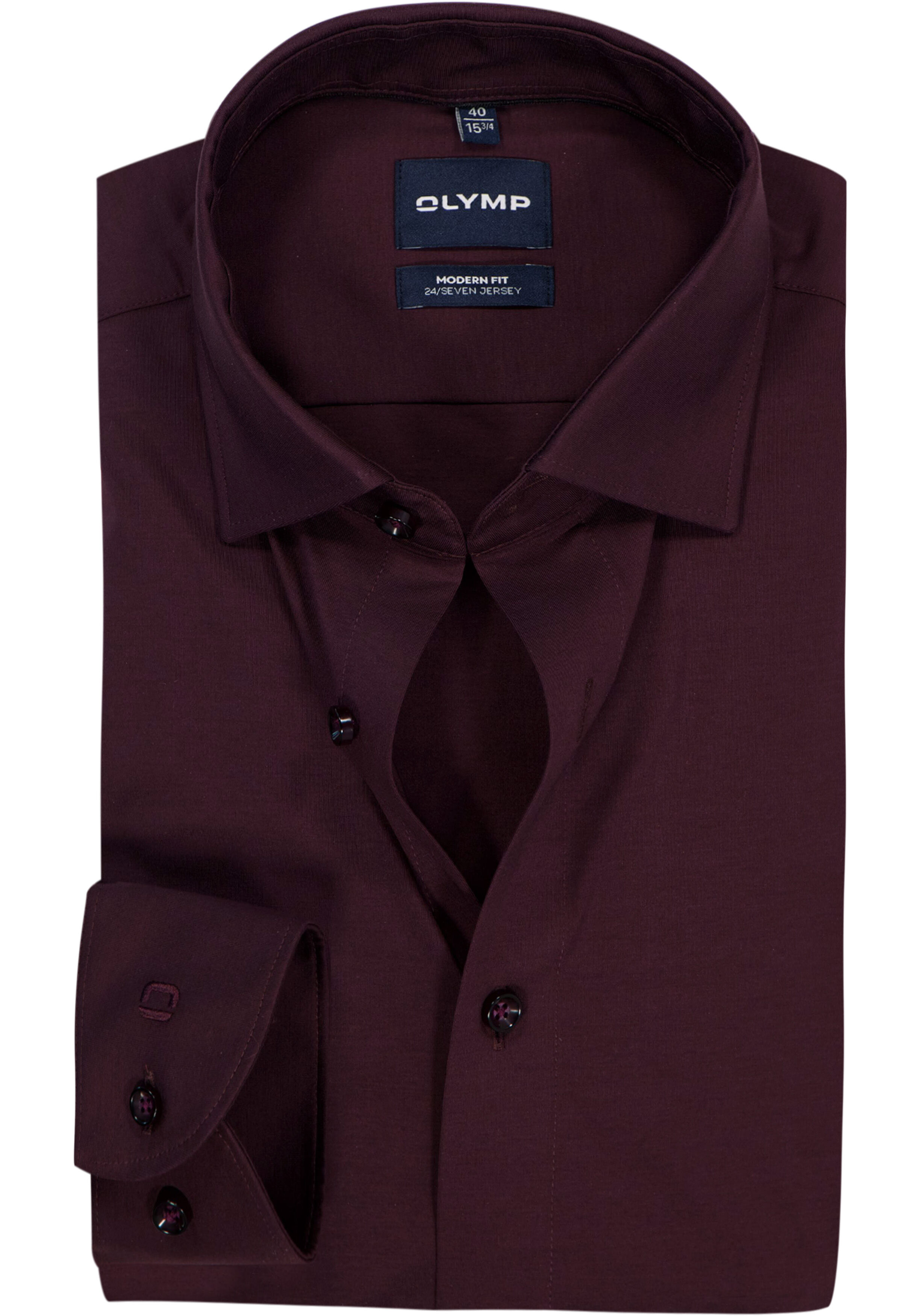 OLYMP 24/7 Luxor modern fit overhemd, tricot, bordeaux rood