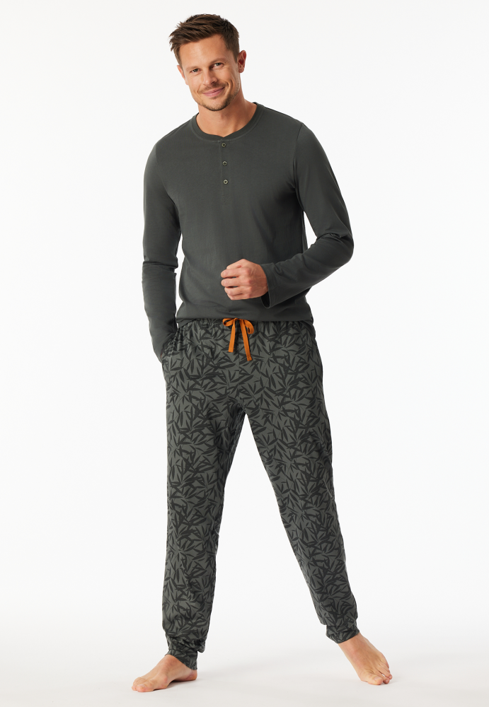 SCHIESSER Mix + Relax Pantalon, heren loungebroek, donkergroen dessin