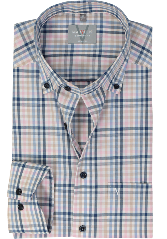 MARVELIS comfort fit overhemd, popeline, roze geruit MARVELIS comfort fit overhemd, popeline, roze geruit