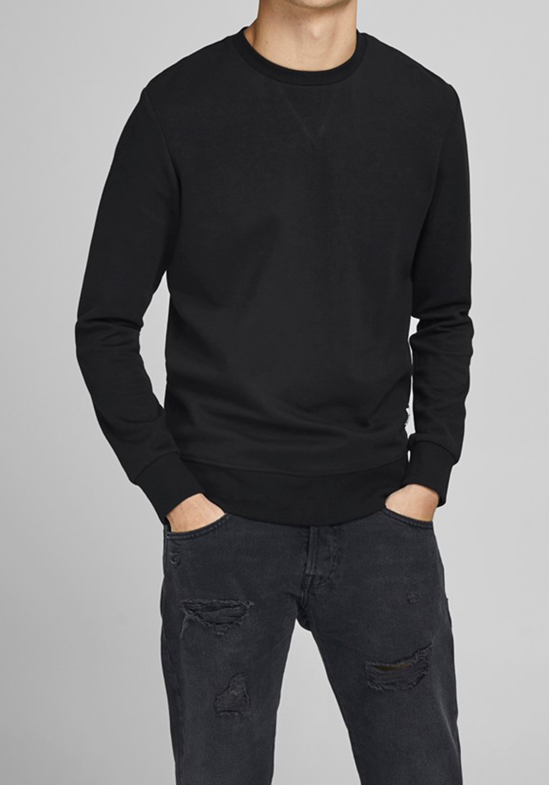 7-5714924711632-jackjones-trui_HR JACK & JONES sweatshirt katoen, O-hals, zwart