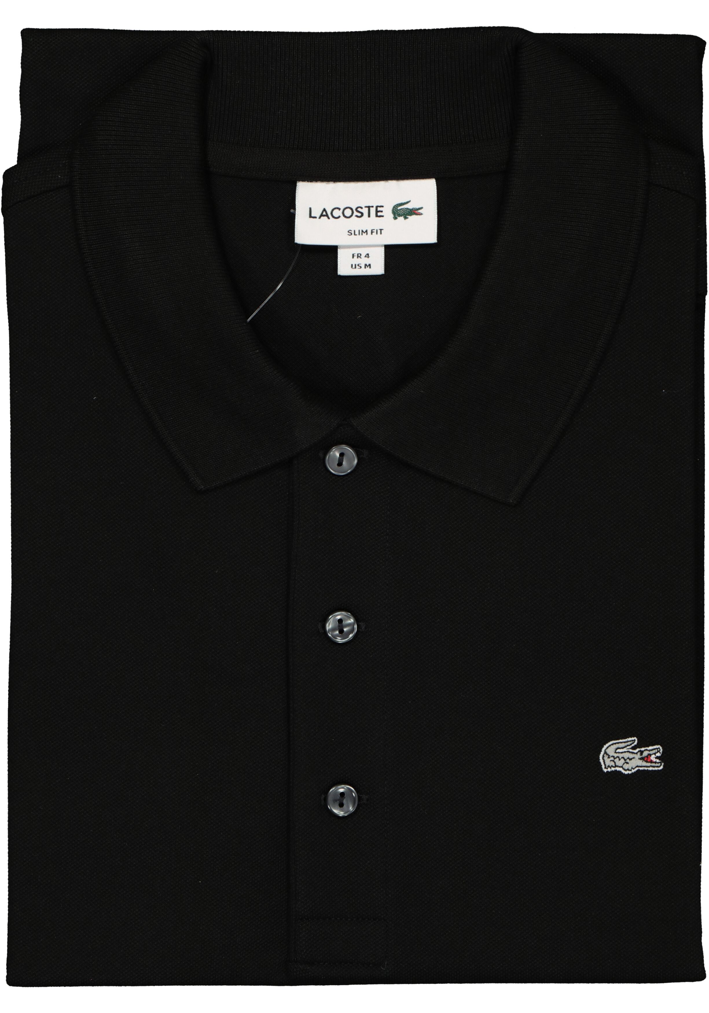 Lacoste stretch slim fit polo, heren polo extra getailleerd, zwart