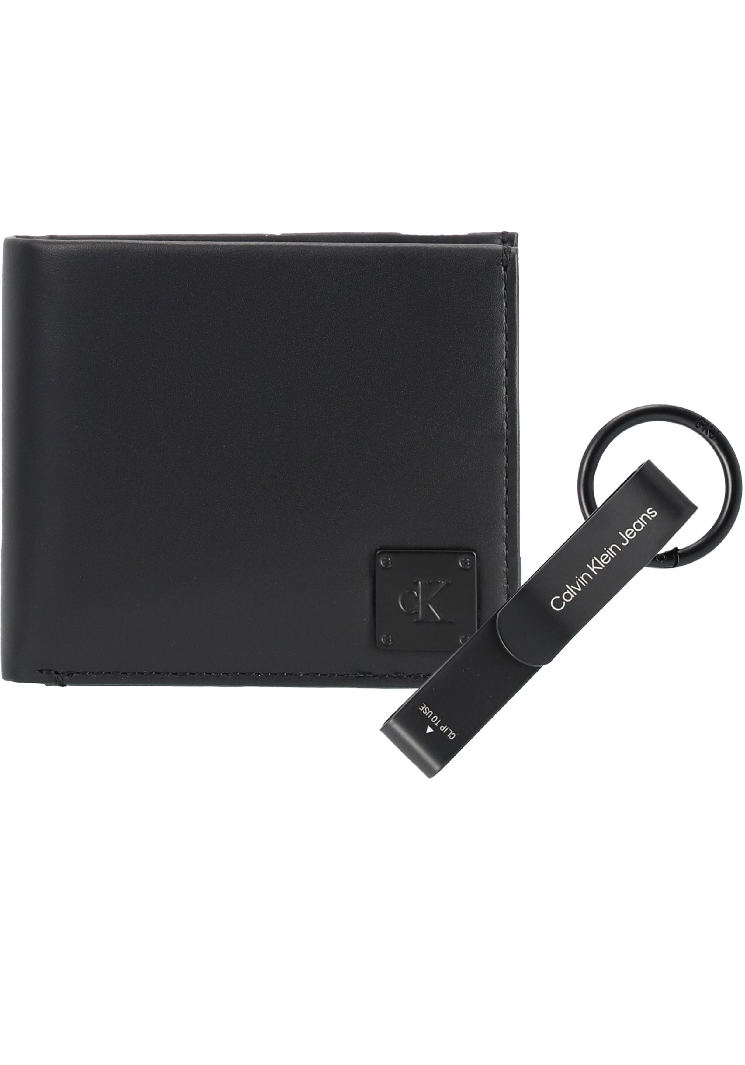 Calvin Klein cadeauset billfold portemonnee en sleutelhanger leer, zwart