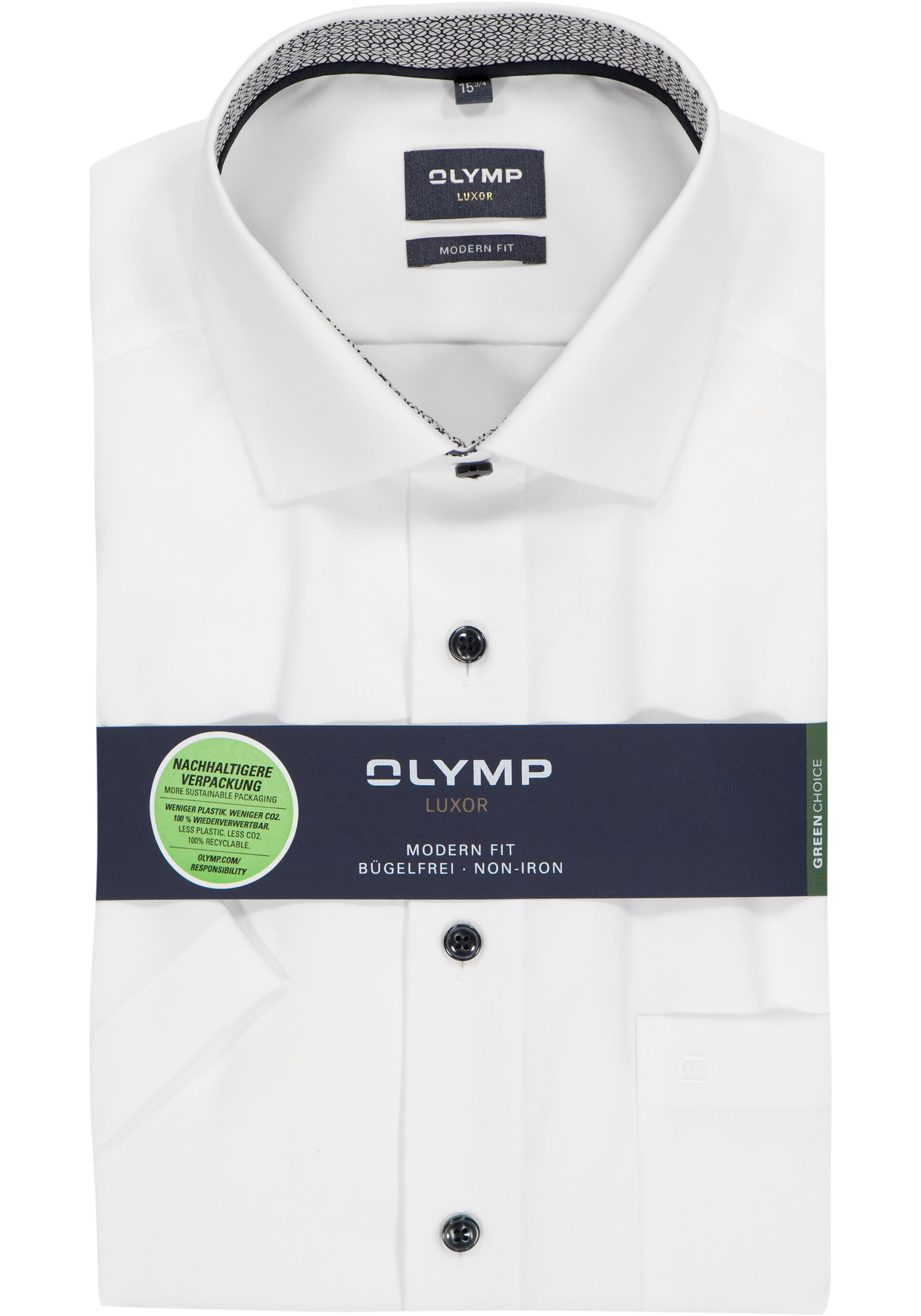 OLYMP Luxor modern fit overhemd, korte mouw, wit (zwart contrast)