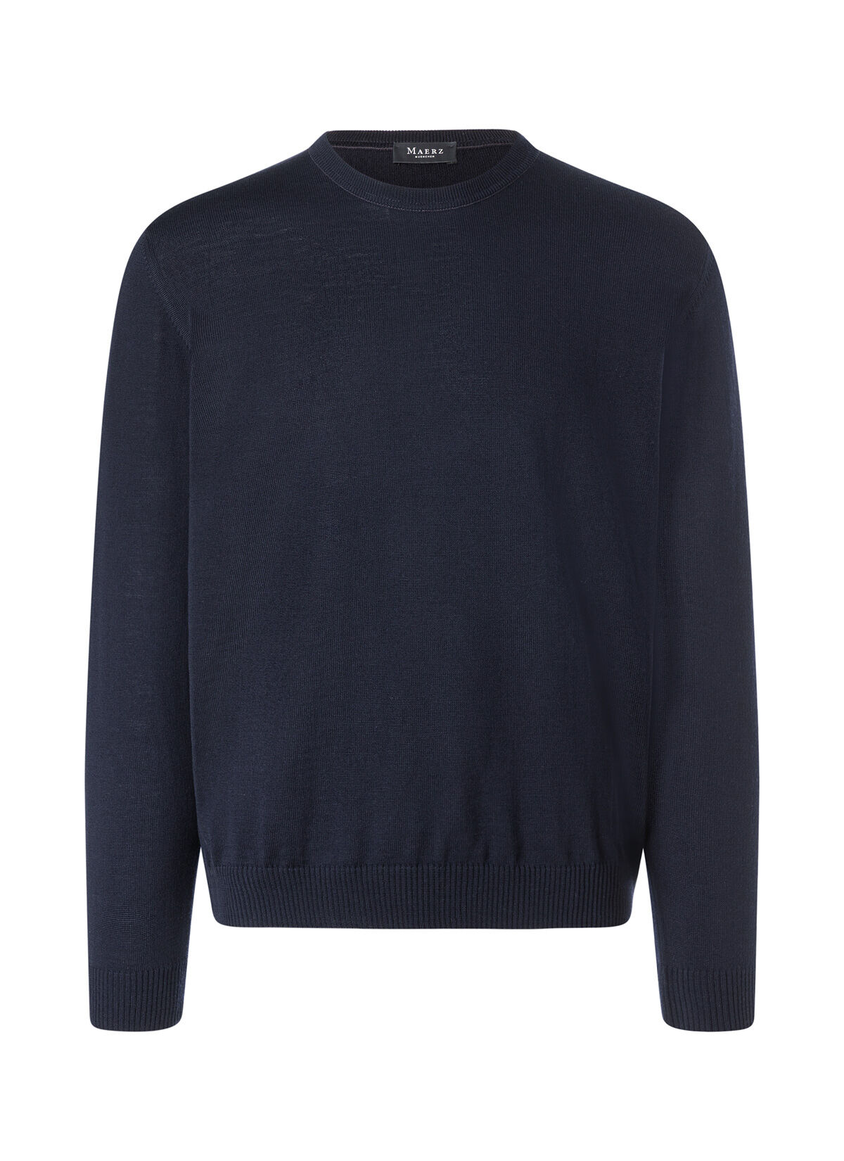 MAERZ Classic Fit heren trui met O-hals wol, navy blauw