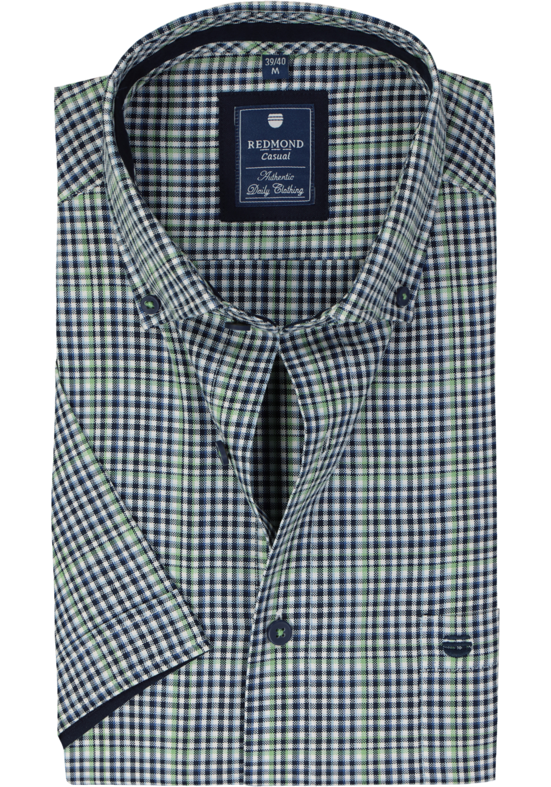 Redmond comfort fit overhemd, korte mouw, Oxford, blauw wit en groen geruit Redmond comfort fit overhemd, korte mouw, Oxford, blauw wit en groen geruit