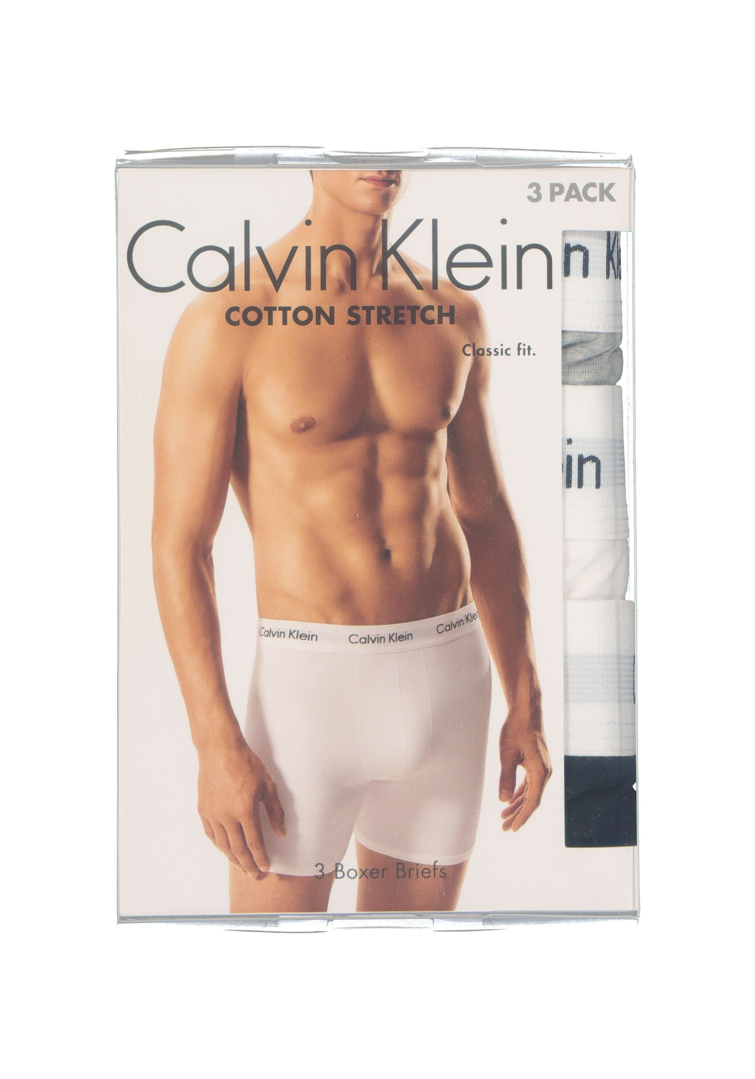 Calvin Klein Cotton Stretch boxer brief (3-pack), heren boxers extra lang, zwart, wit en grijs