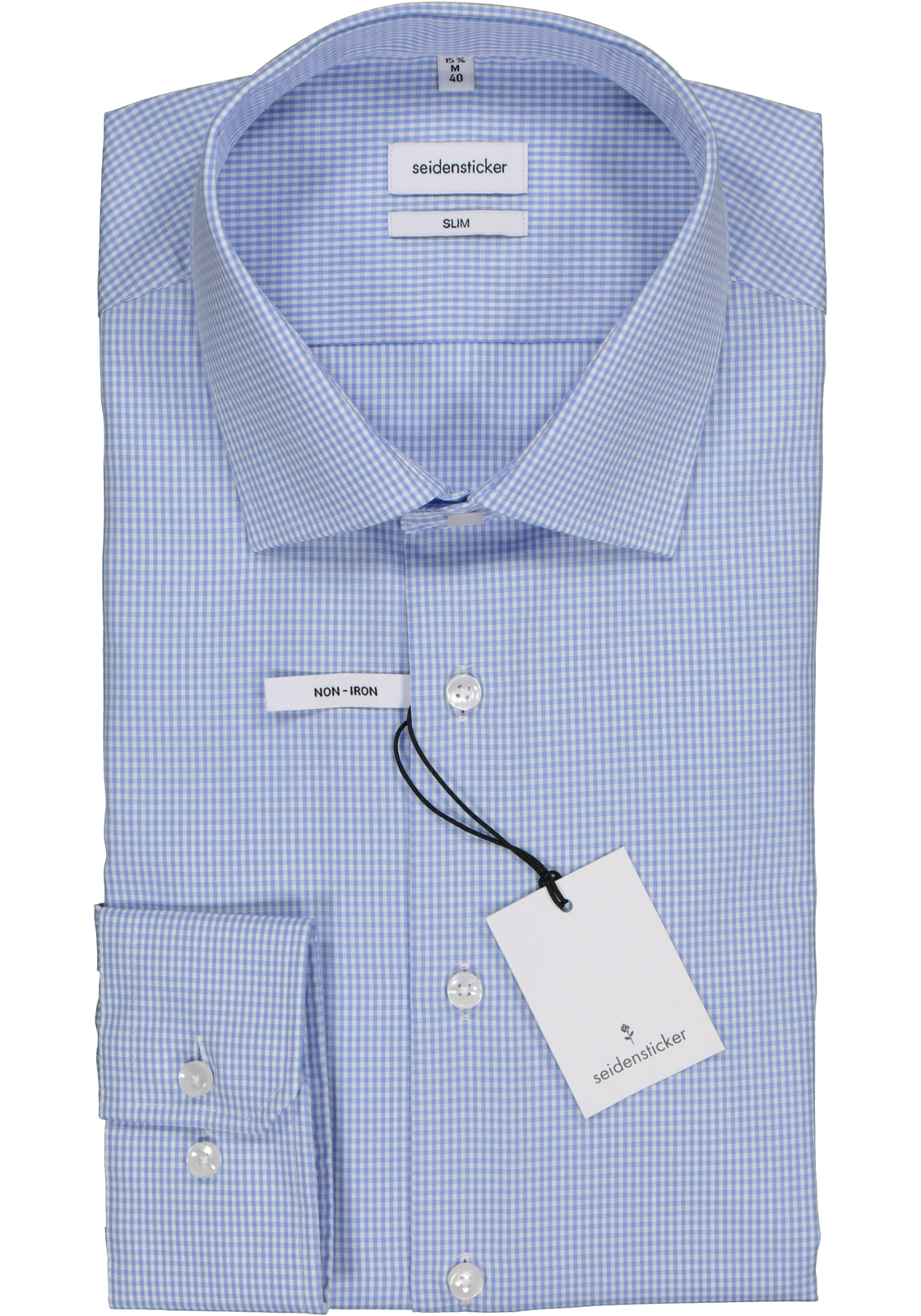 2-4048872004456_seidensticker-overhemd_HR Seidensticker slim fit overhemd, lichtblauw geruit