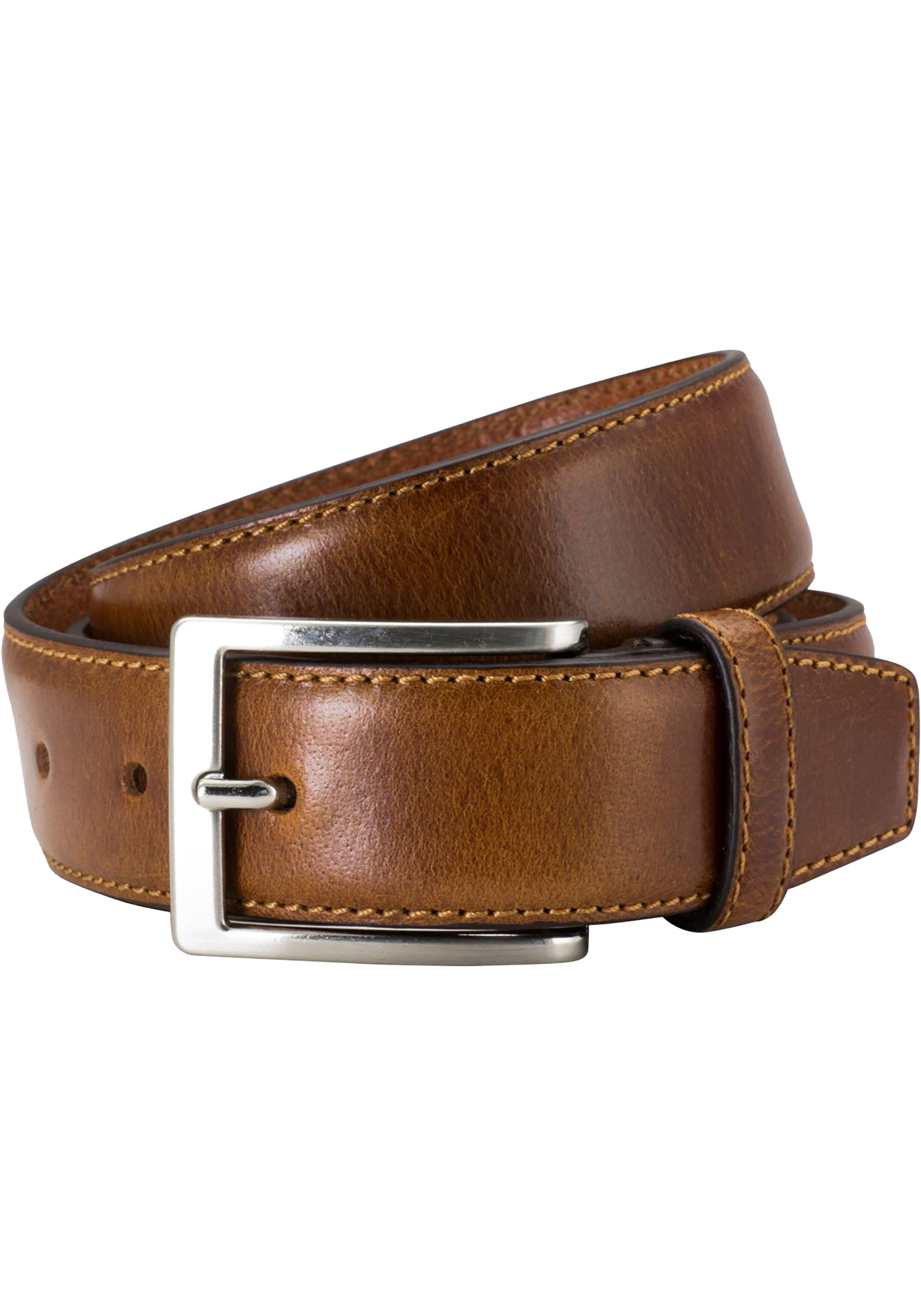LINDENMANN leren heren riem, cognac
