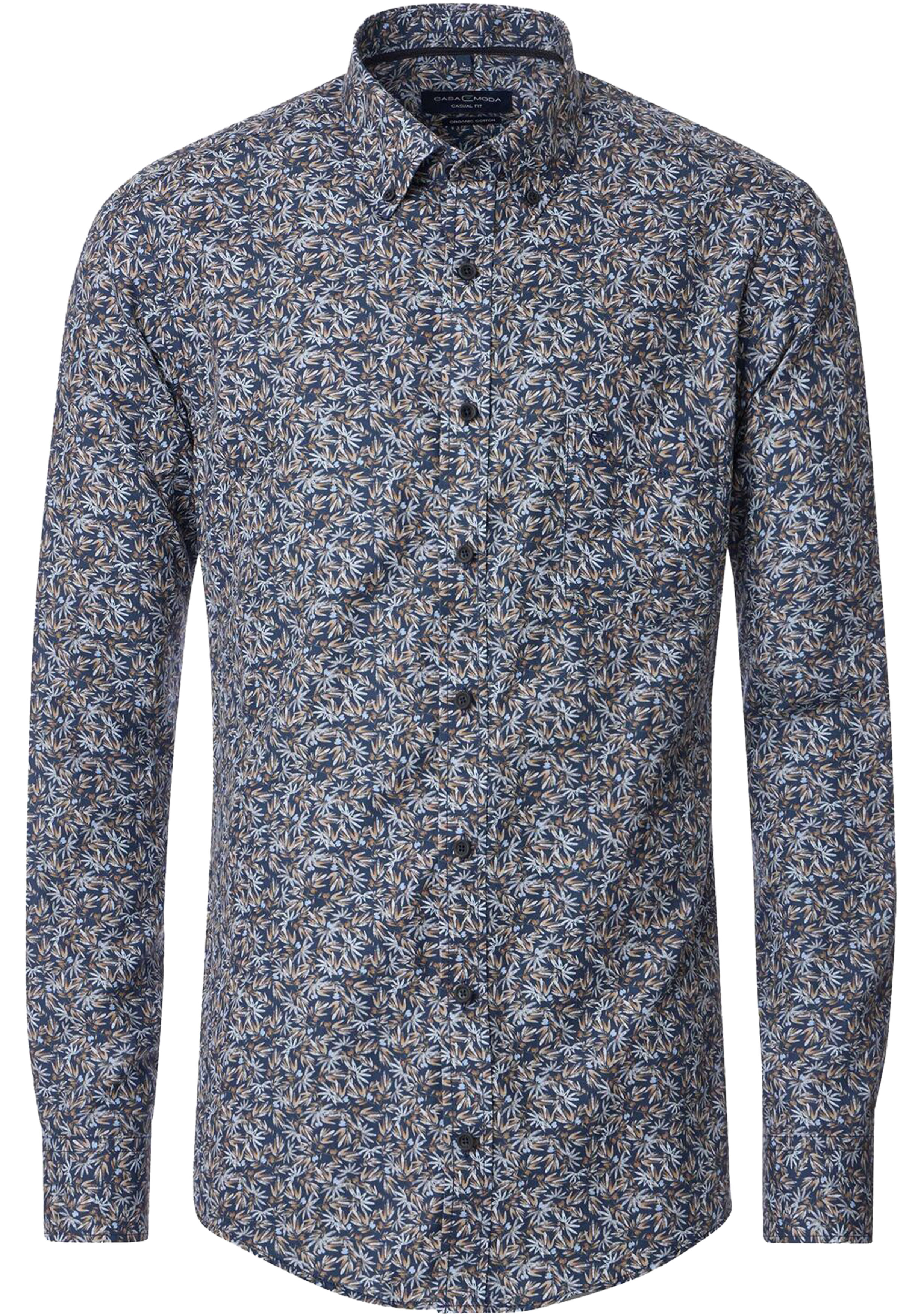 CASA MODA Sport casual fit overhemd, popeline, blauw met beige dessin