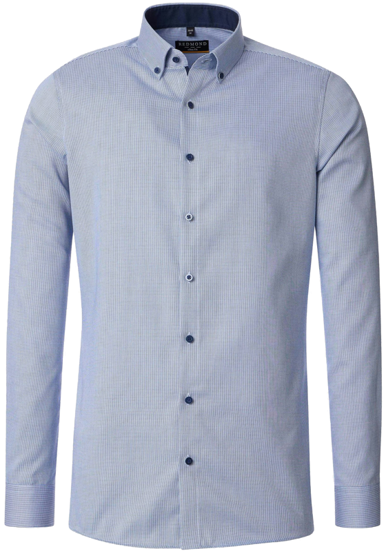 Redmond slim fit overhemd, popeline, blauw met wit mini dessin Redmond slim fit overhemd, popeline, blauw met wit mini dessin