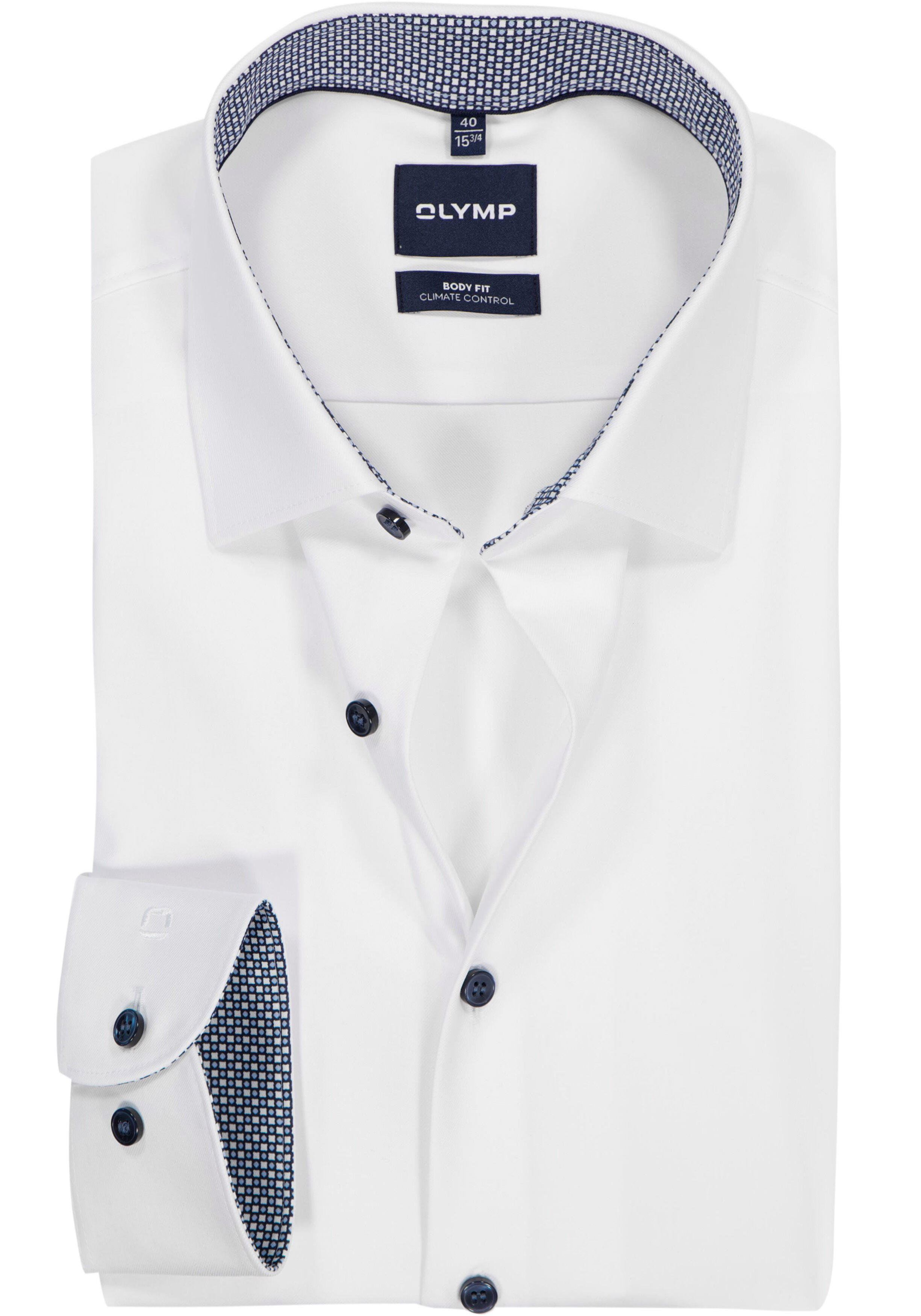 OLYMP 24/7 Level 5 body fit overhemd, mouwlengte 7, twill, wit