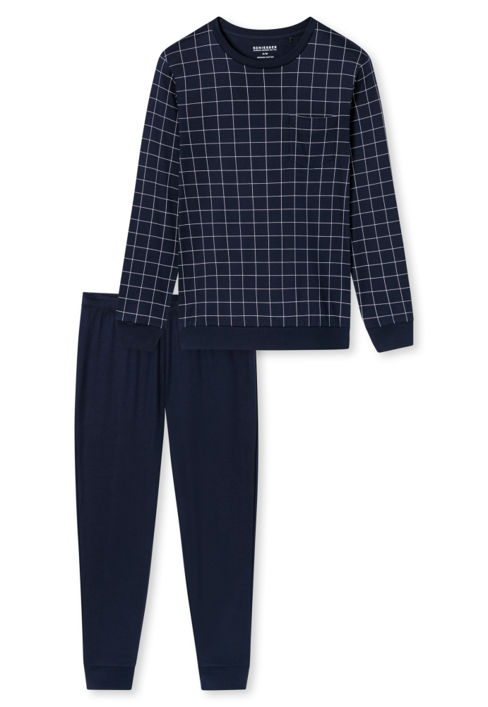 SCHIESSER Fine Interlock Pyjama lang, heren pyjama set, nachtblauw dessin
