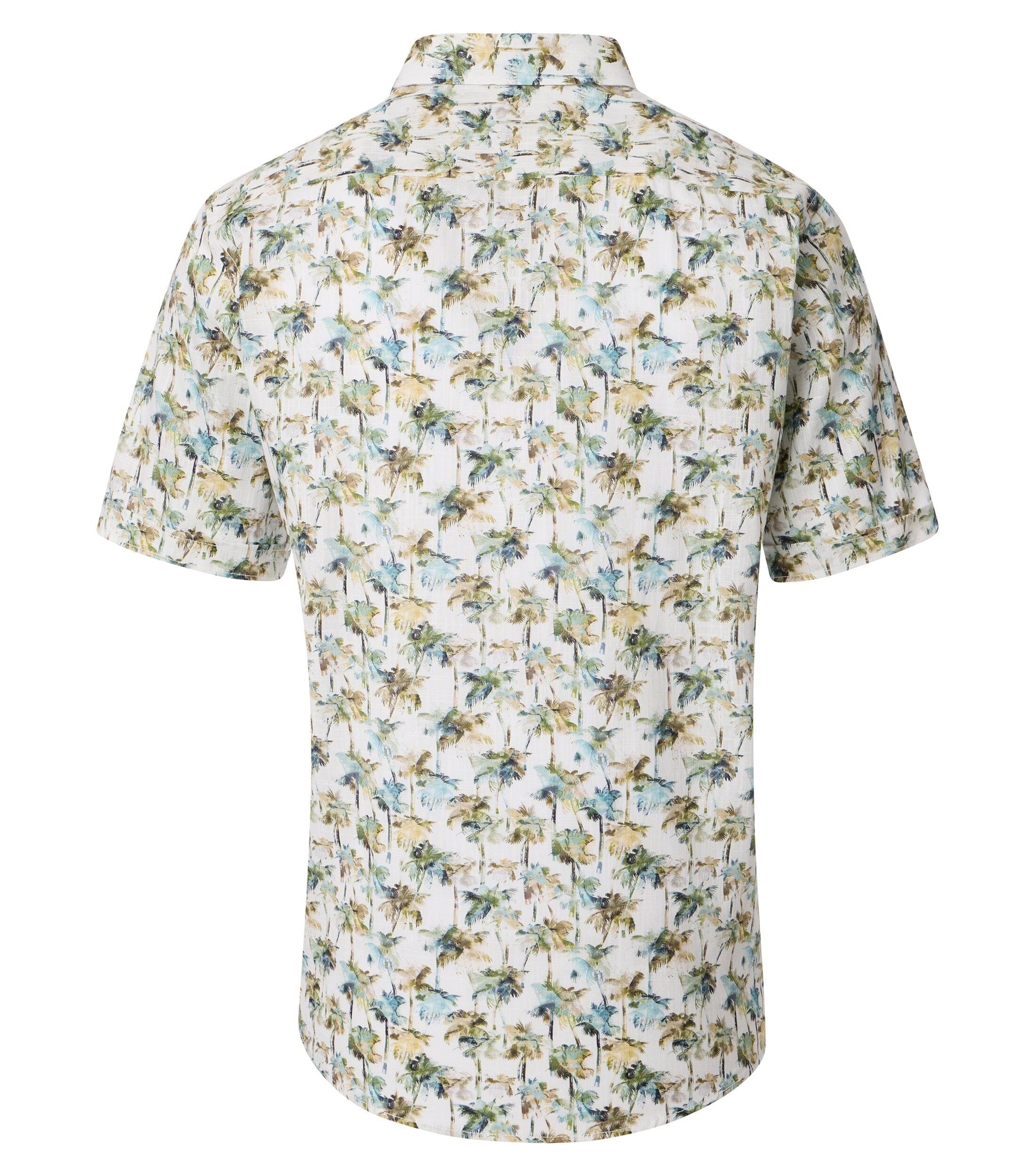 CASA MODA Sport casual fit overhemd, korte mouw, chambray, wit met groen, blauw en beige dessin