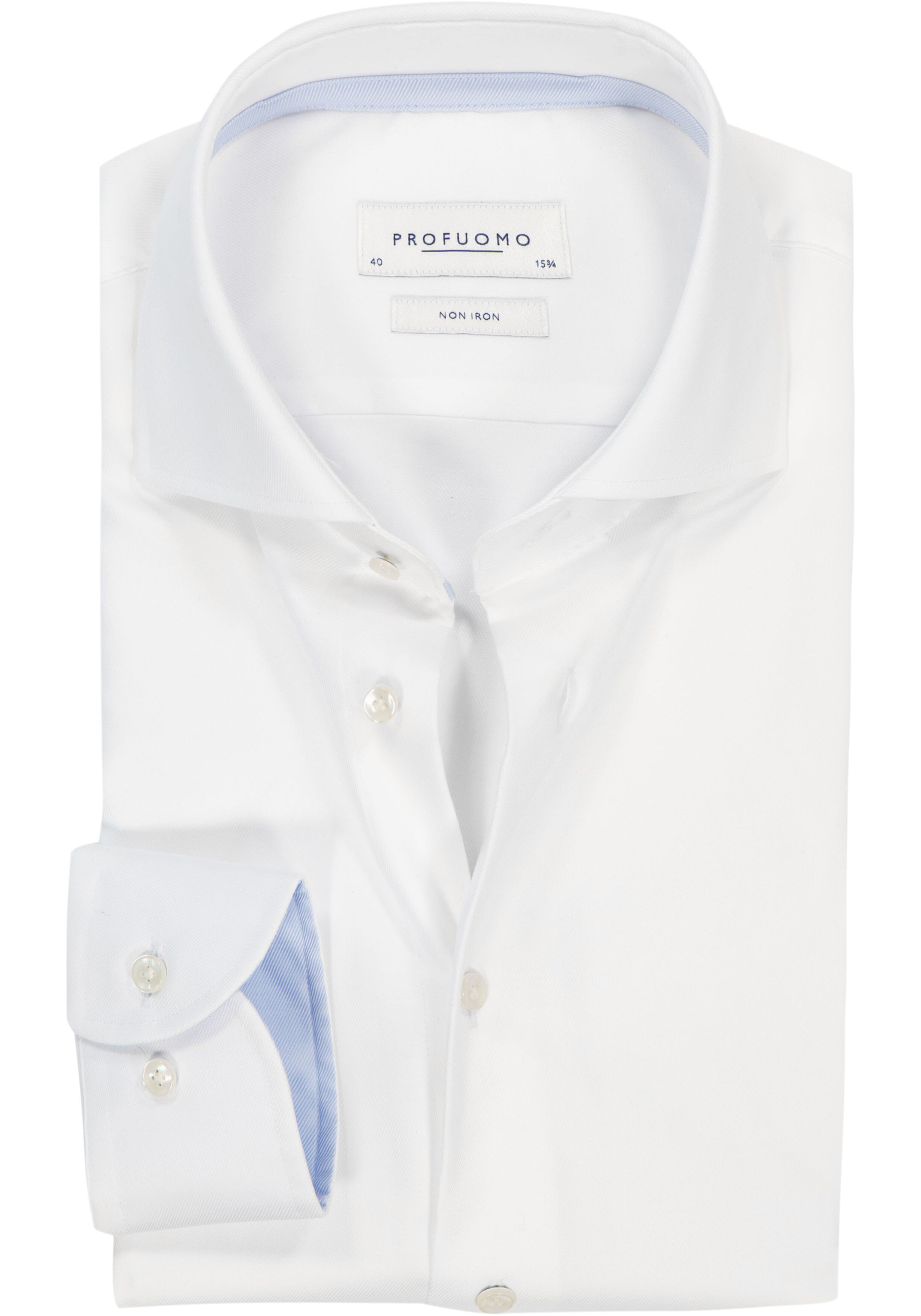 Profuomo slim fit overhemd, 2-ply twill, wit (contrast)