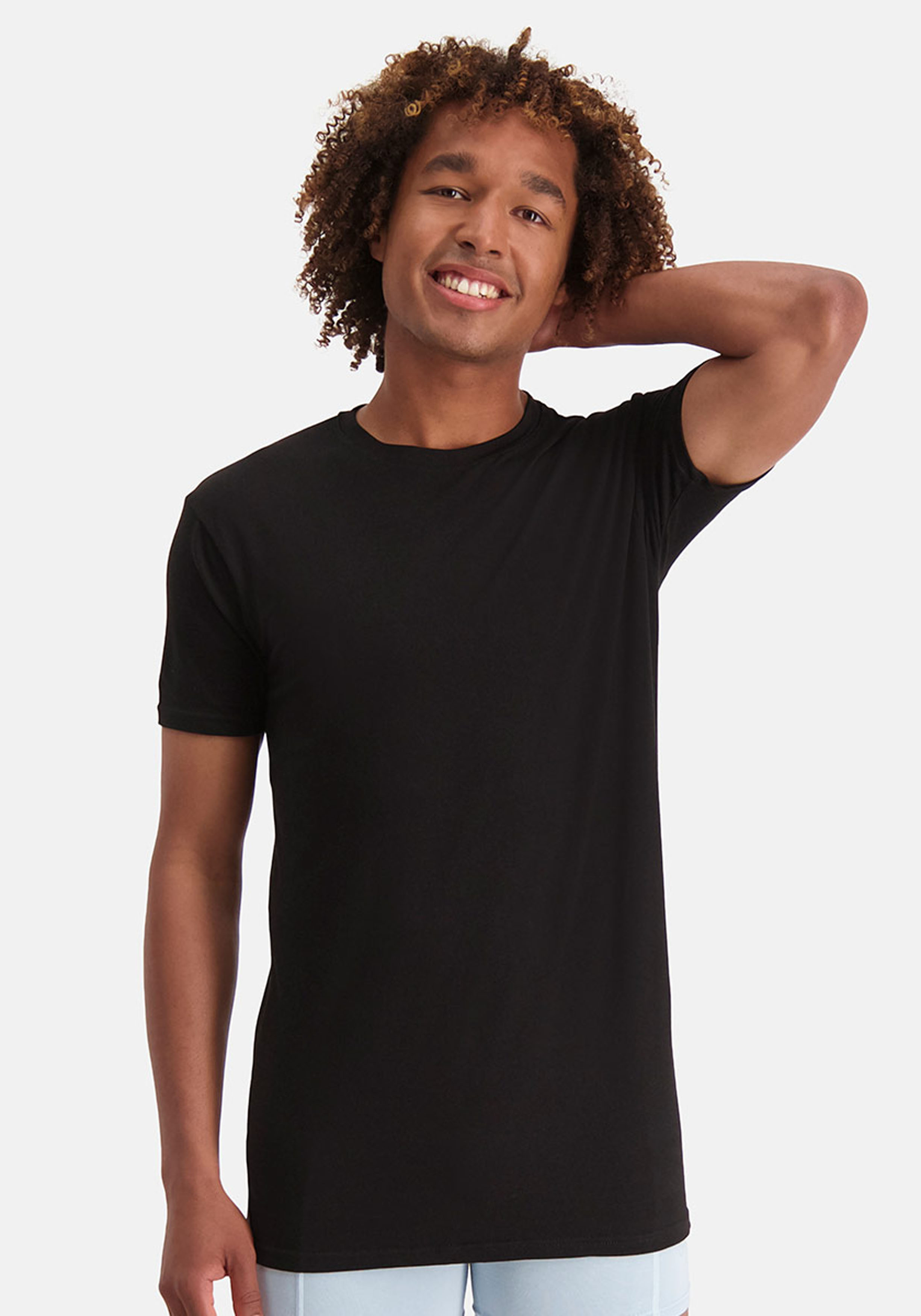 Bamboo Basics Ruben round neck T-shirt (2-pack), heren T-shirt O-hals extra lang, zwart