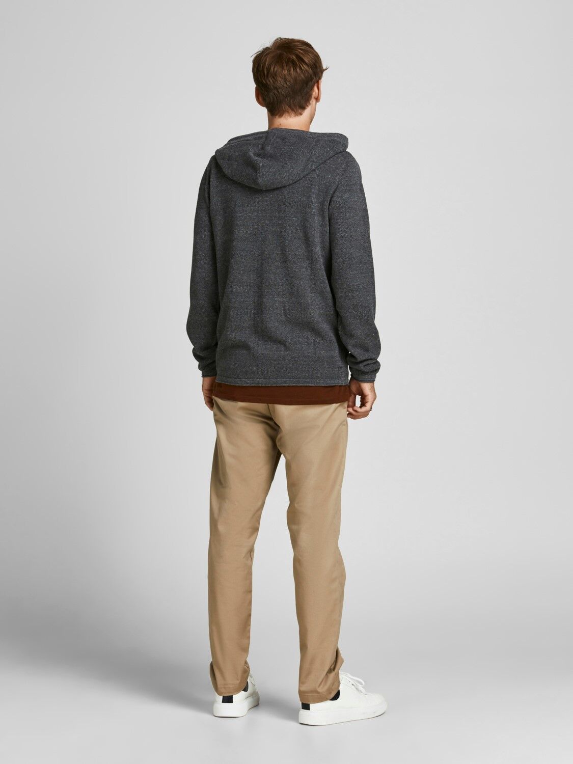 JACK & JONES Hill knit cardigan slim fit, heren vest katoen met capuchon, donkergrijs melange melange