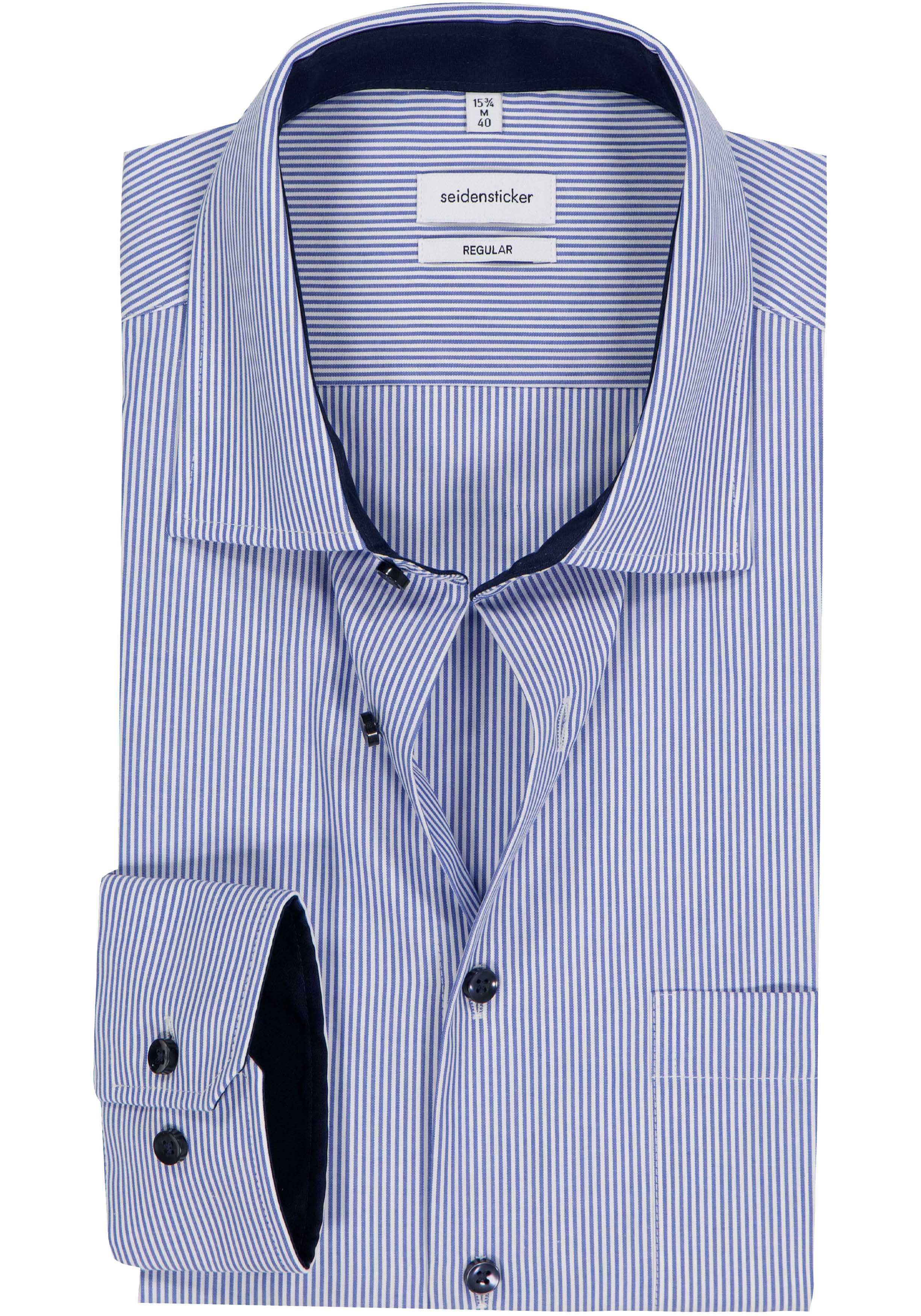 Seidensticker regular fit overhemd, popeline, blauw gestreept