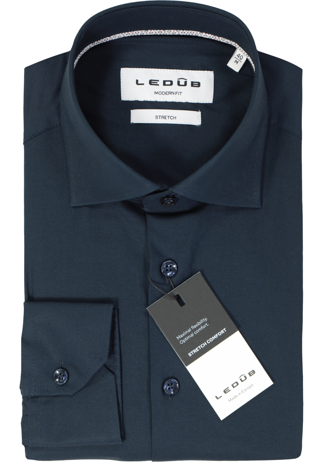 Ledub modern fit overhemd, popeline, donkerblauw Ledub modern fit overhemd, popeline, donkerblauw