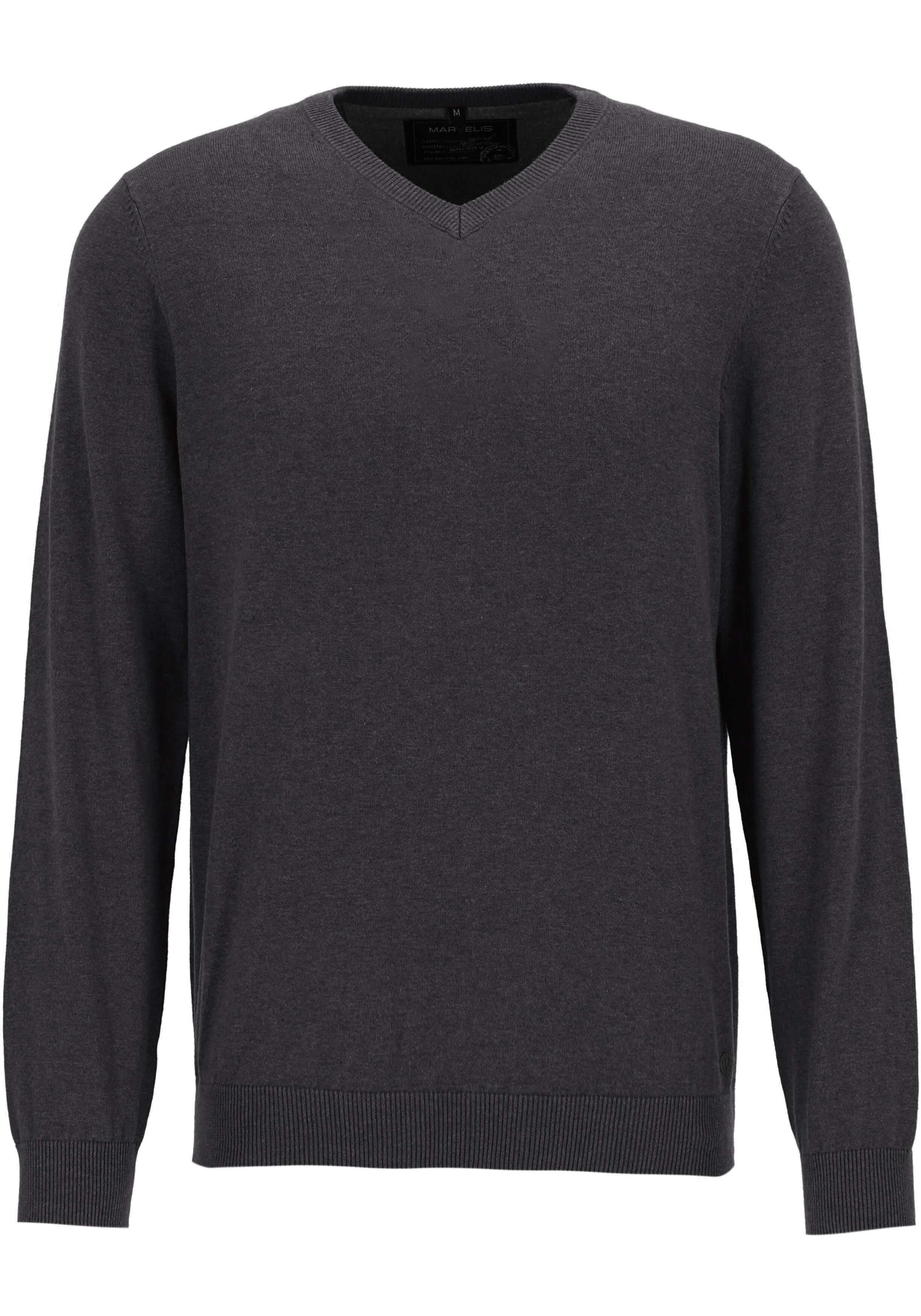 MARVELIS heren trui katoen, V-hals, antraciet