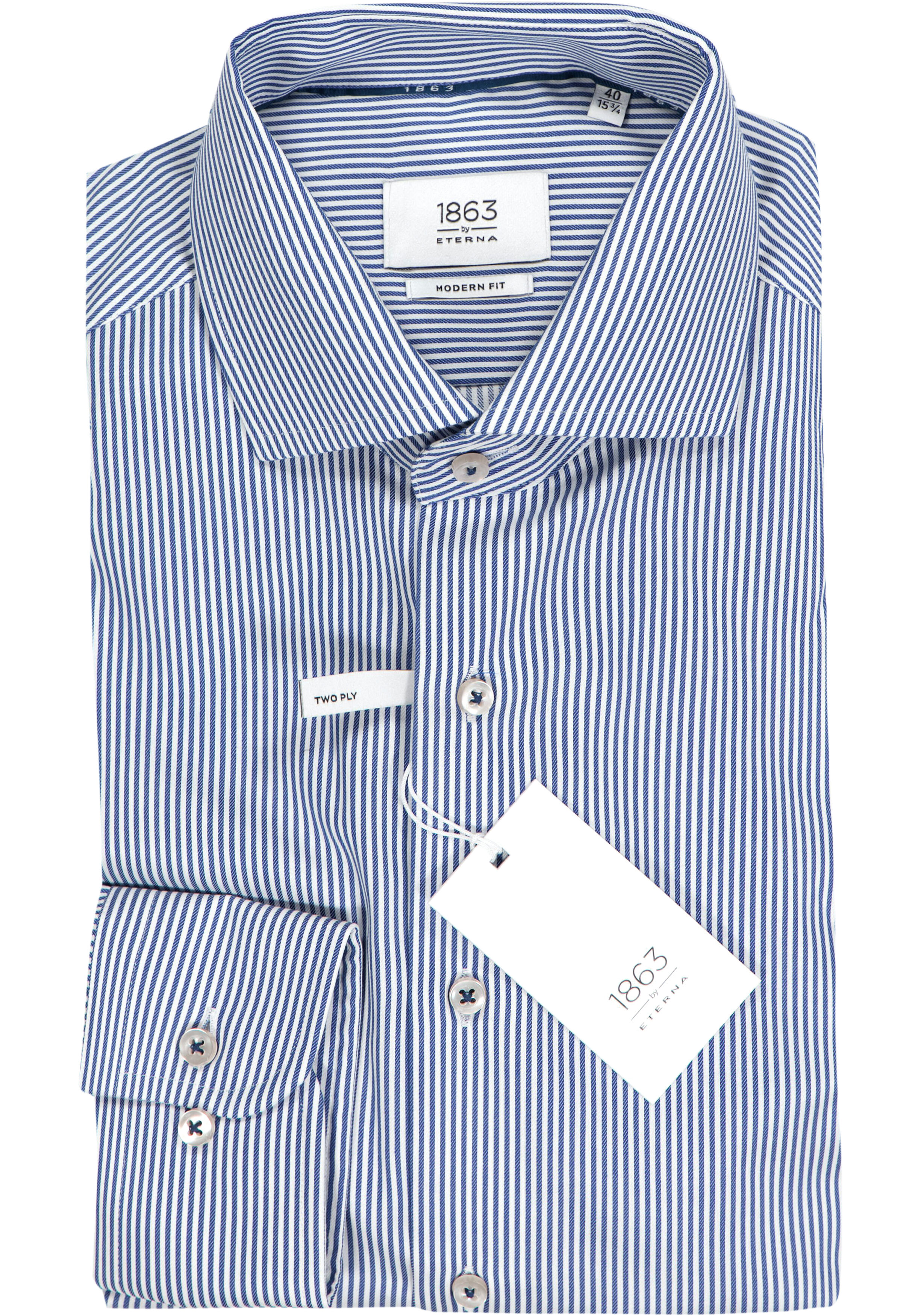 ETERNA 1863 modern fit premium overhemd, 2-ply twill heren overhemd, blauw met wit gestreept