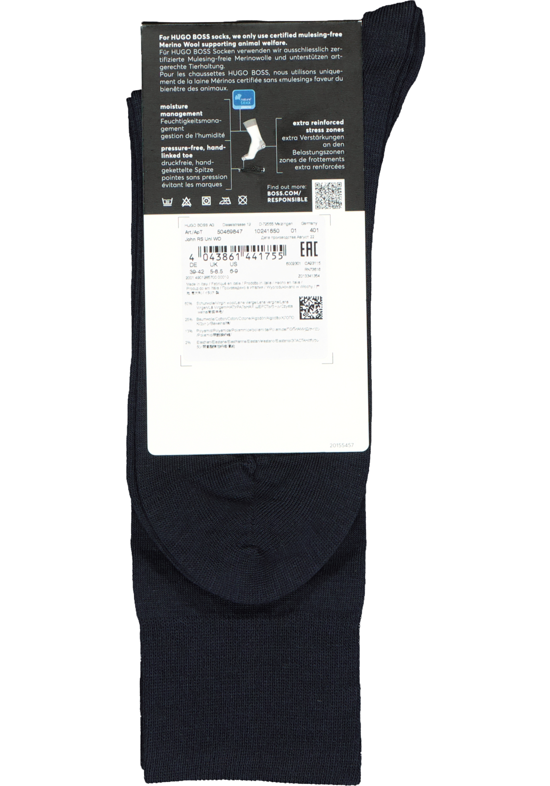 4-4043861441755_hugo_boss_sokken__HR BOSS John uni (1-pack), herensokken wol met katoen, donkerblauw