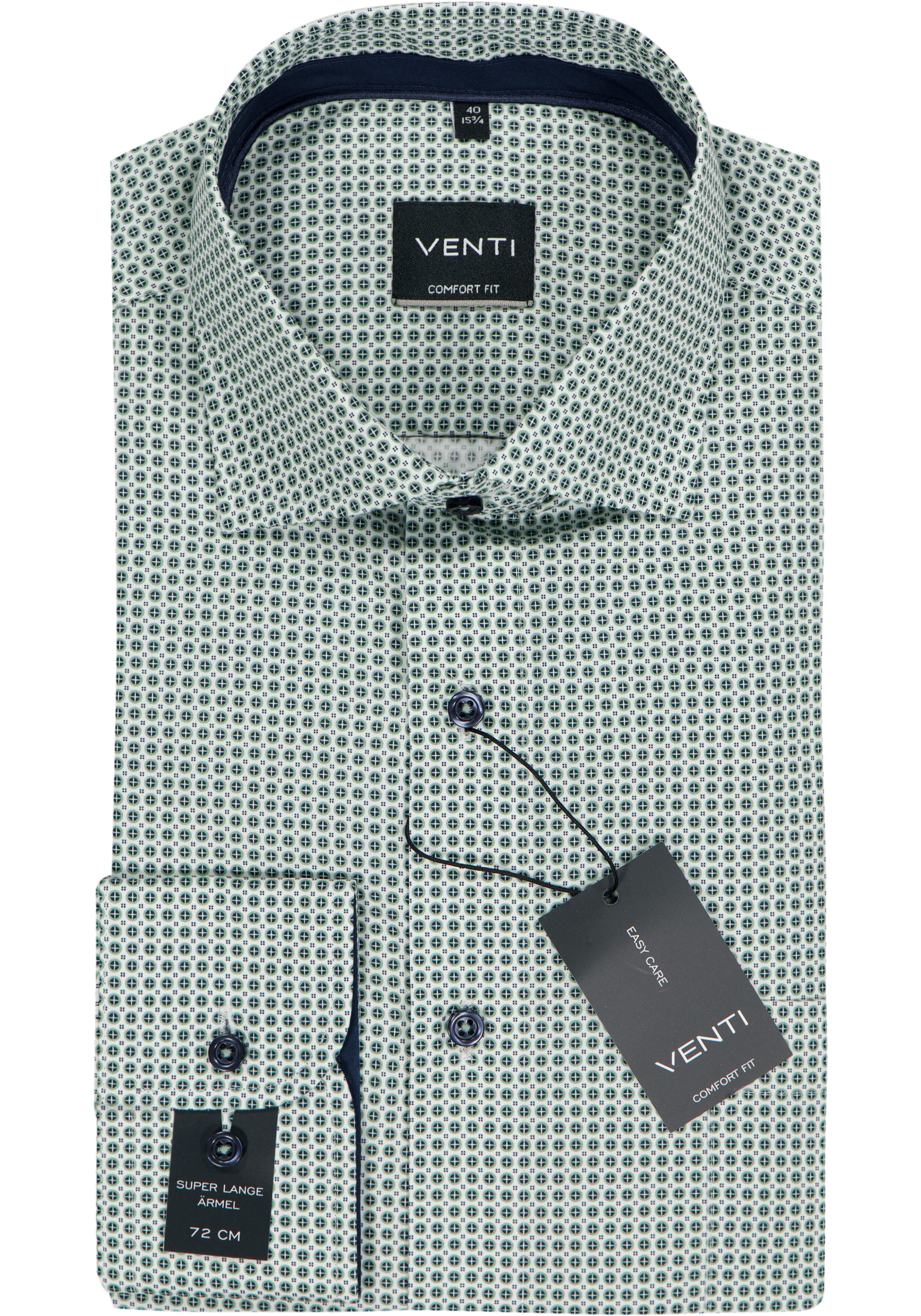 VENTI CASA MODA comfort fit overhemd, mouwlengte 72 cm, popeline, wit met groen en blauw dessin