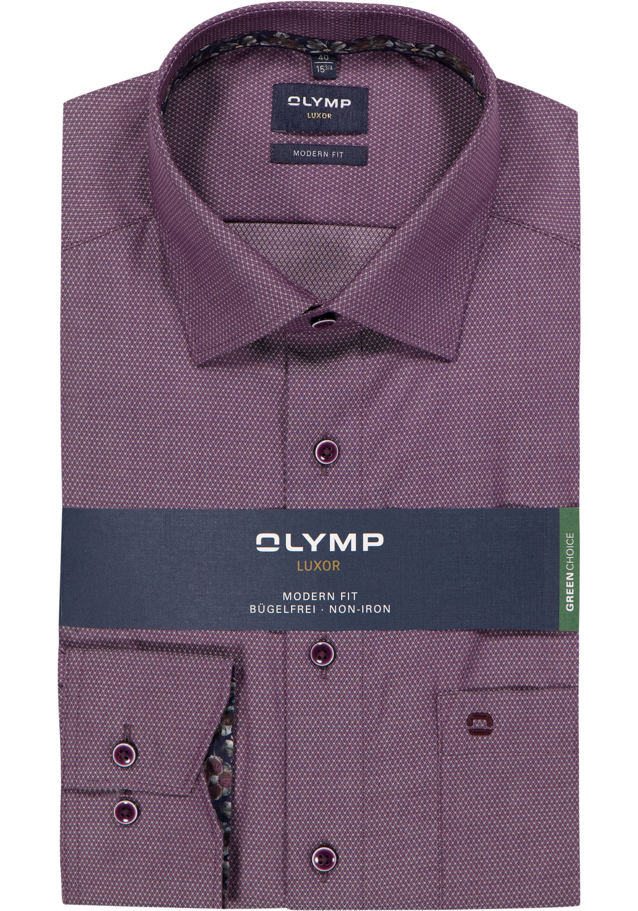 OLYMP Luxor modern fit overhemd, structuur, donker mauve paars