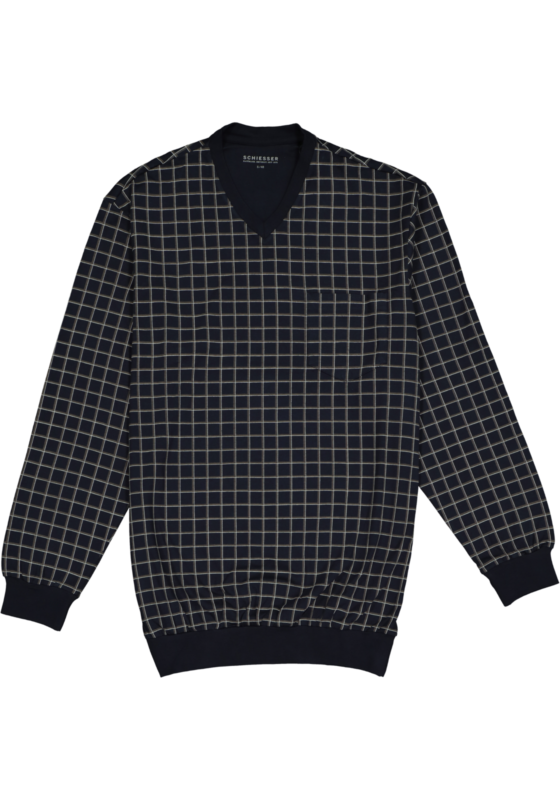 2-4007064786020_schiesser-pyjama_HR SCHIESSER heren pyjama, V-hals, blauw met wit geruit