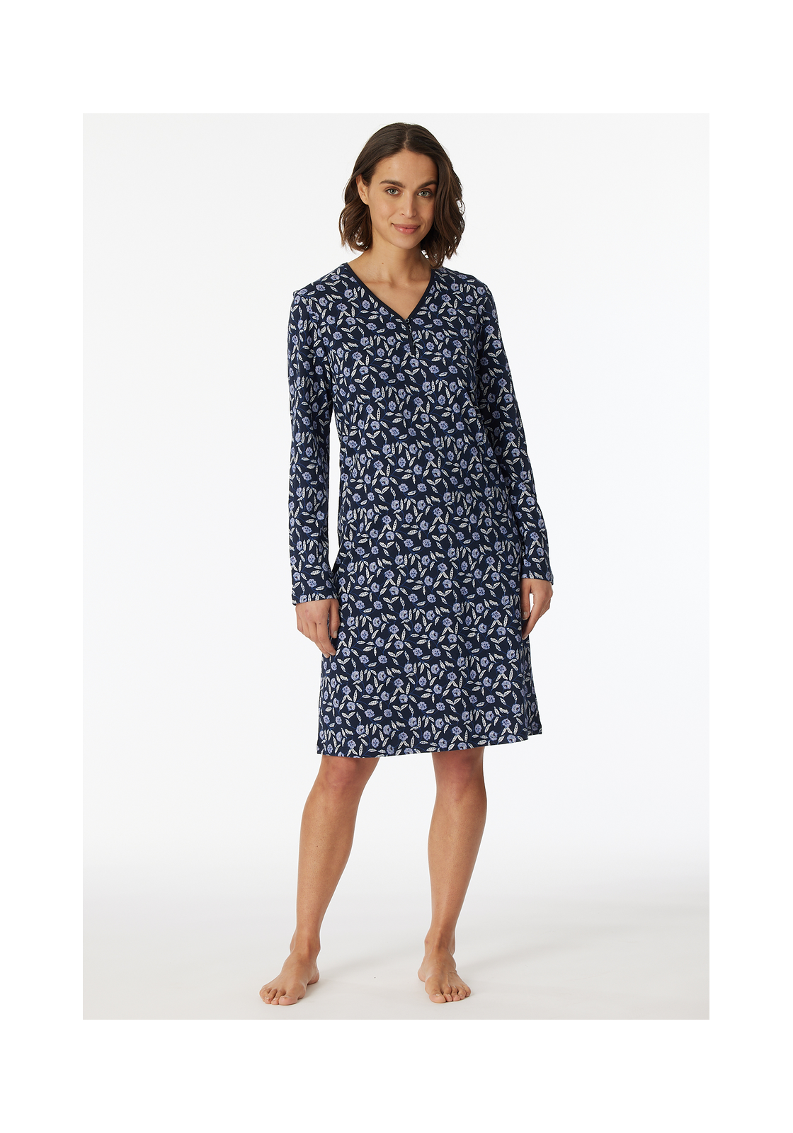 image_3_180120-804_3_1280x1280 SCHIESSER Comfort Nightwear nachthemd, dames nachthemd lange mouwen biologisch katoen knoopsluiting bloemenprint nachtblauw