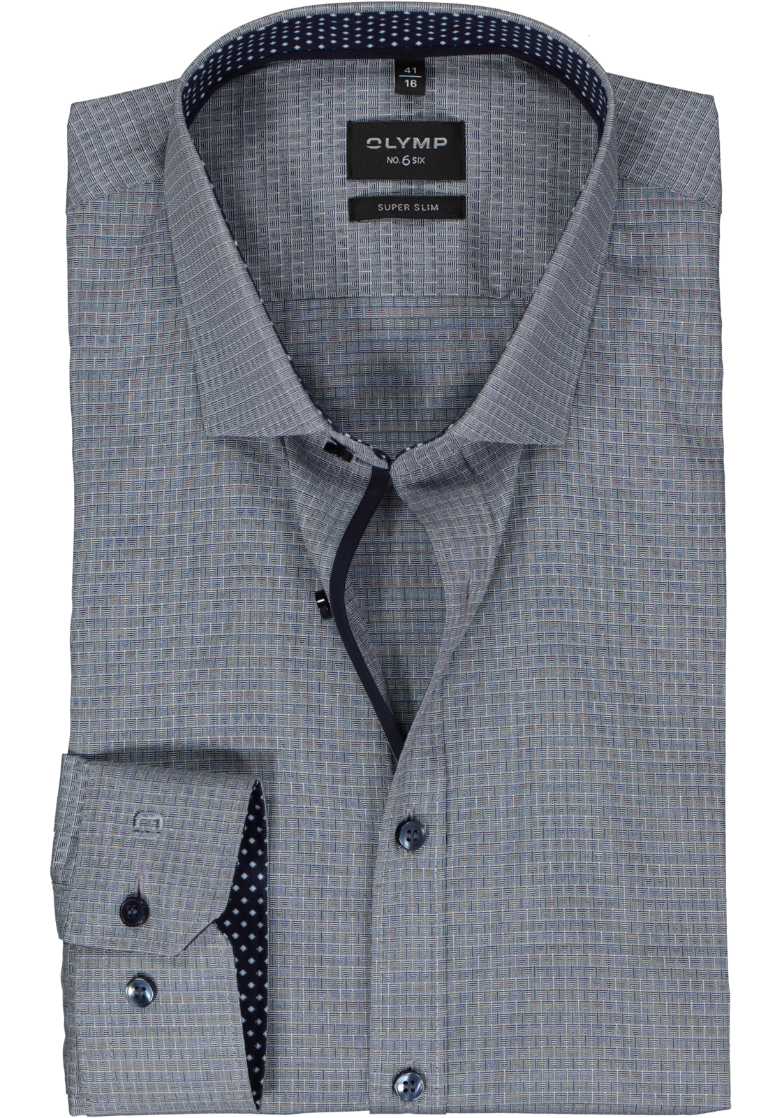 1-4066425472668_olymp-overhemd_HR OLYMP No. 6 Six super slim fit overhemd, structuur, marine blauw mini dessin (contrast)