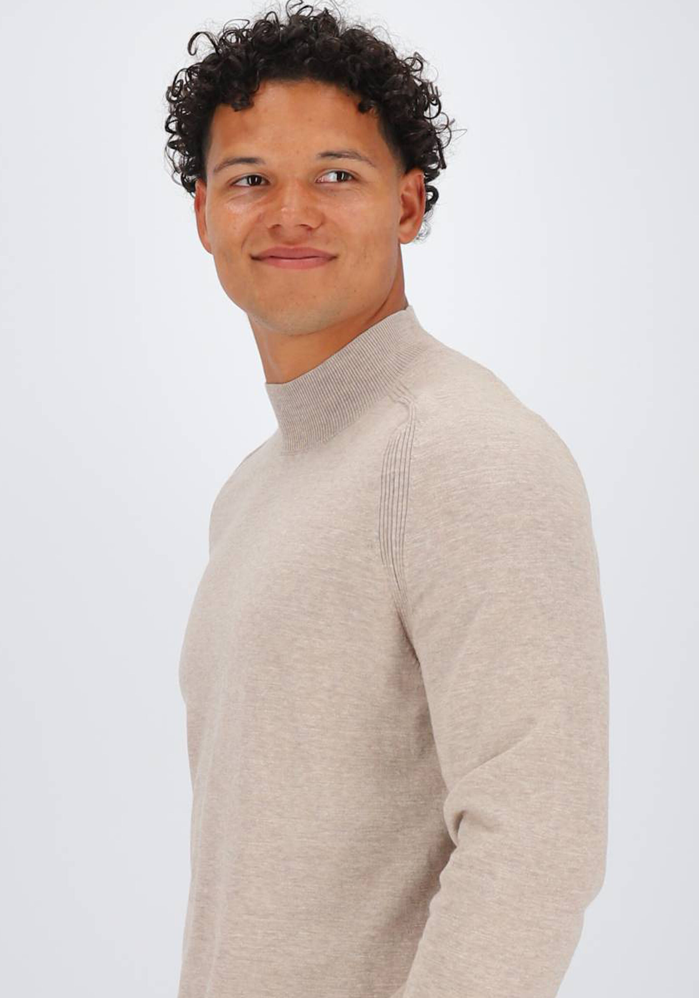 OLYMP modern fit trui katoen, turtleneck, beige melange