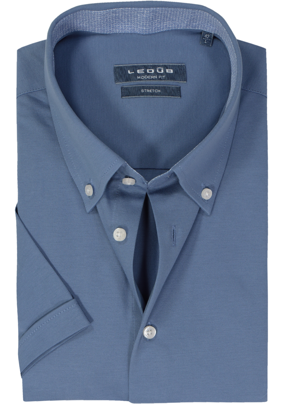 Ledub modern fit overhemd, korte mouw, lichtblauw tricot Ledub modern fit overhemd, korte mouw, lichtblauw tricot