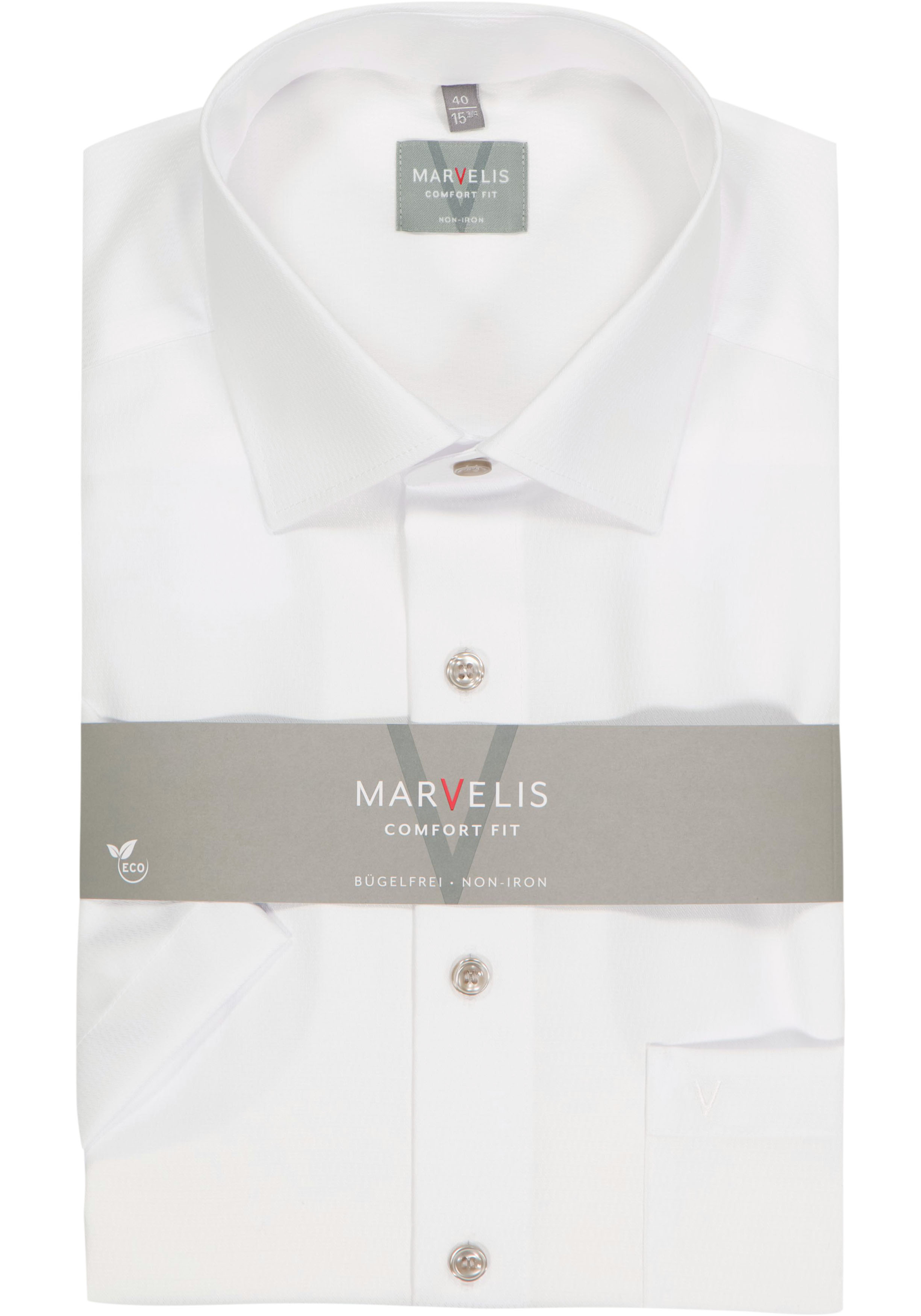 MARVELIS comfort fit overhemd, korte mouw, structuur, wit