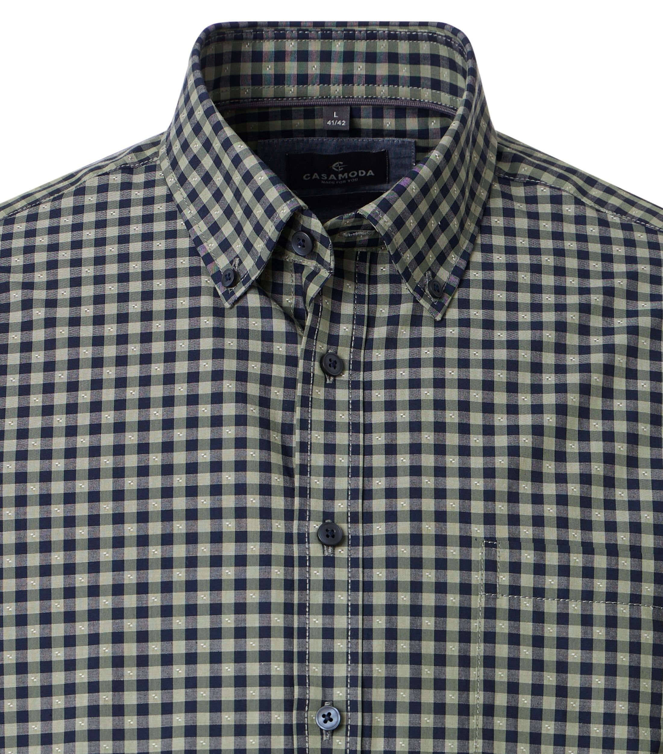CASA MODA Sport casual fit overhemd, dobby, blauw met olijfgroen en geel geruit