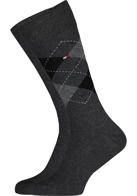 Tommy Hilfiger Check Socks (2-pack), herensokken katoen, geruit en uni, antraciet Tommy Hilfiger Check Socks (2-pack), herensokken katoen, geruit en uni, antraciet
