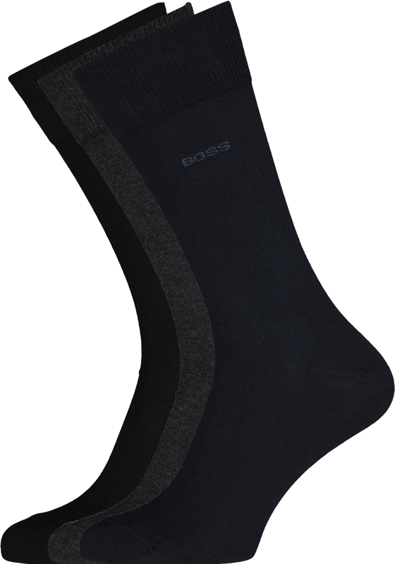 BOSS regular socks (3-pack), herensokken katoen, zwart, grijs en blauw BOSS regular socks (3-pack), herensokken katoen, zwart, grijs en blauw