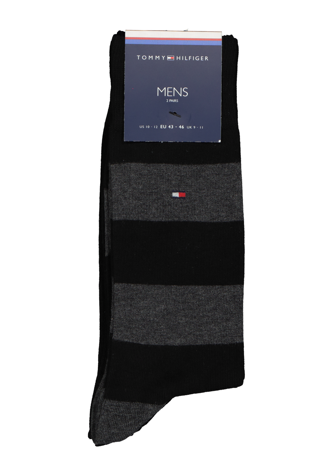 5-8713537926386_sok_HR Tommy Hilfiger Rugby Stripe Socks (2-pack), herensokken katoen gestreept en uni, zwart met grijs