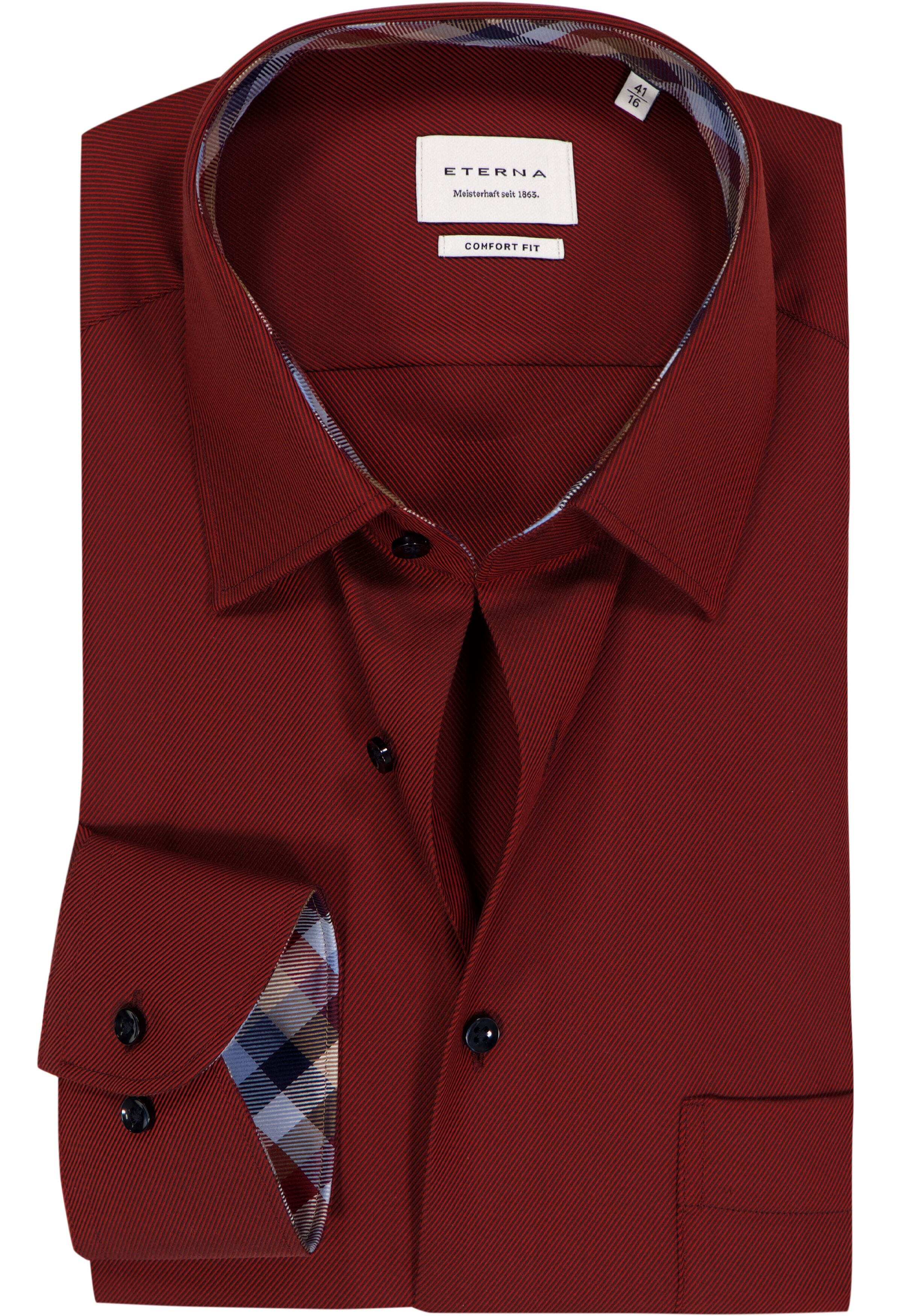 ETERNA comfort fit overhemd, twill, donkerrood