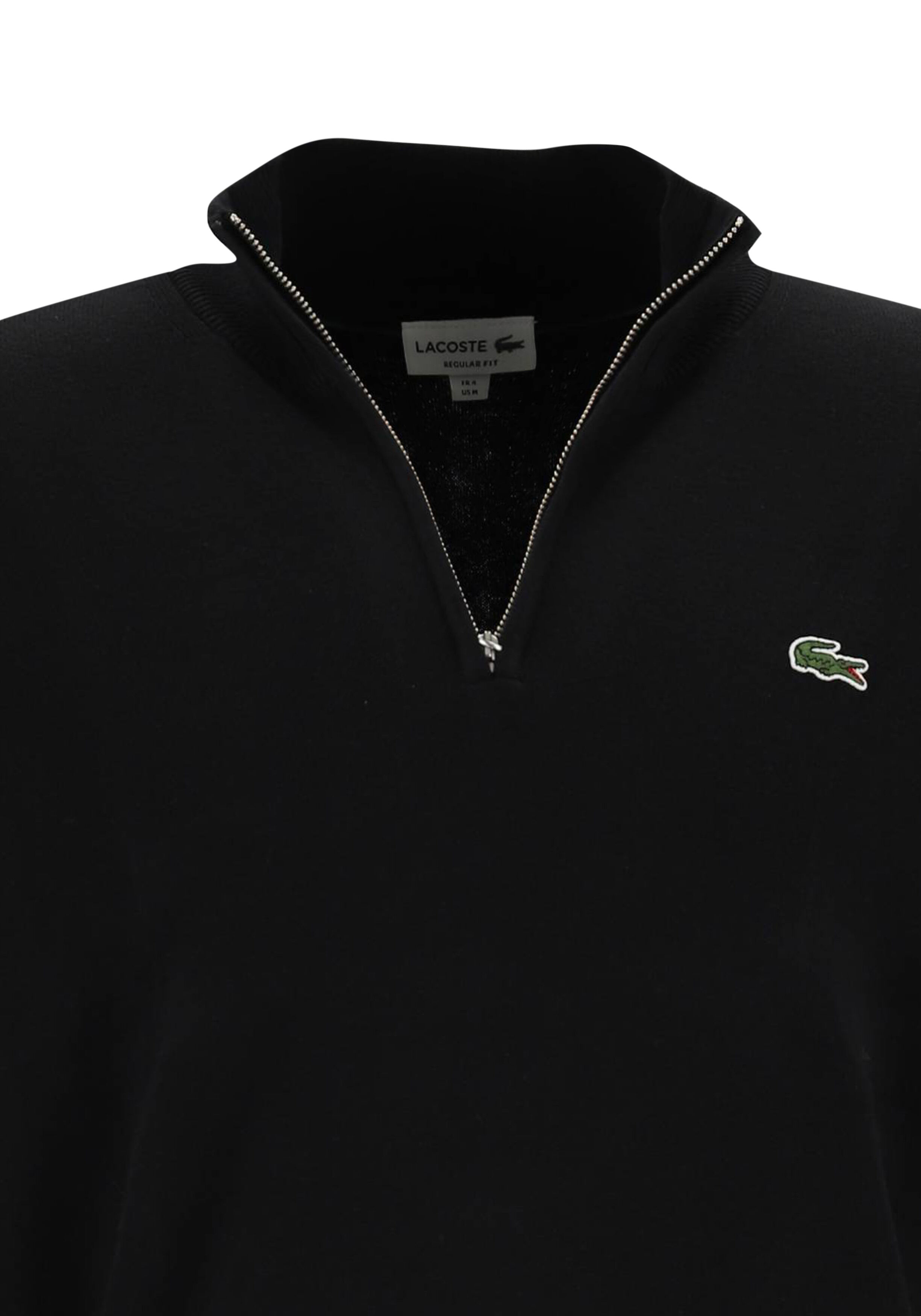 Lacoste heren schipperstrui katoen, met korte rits, zwart