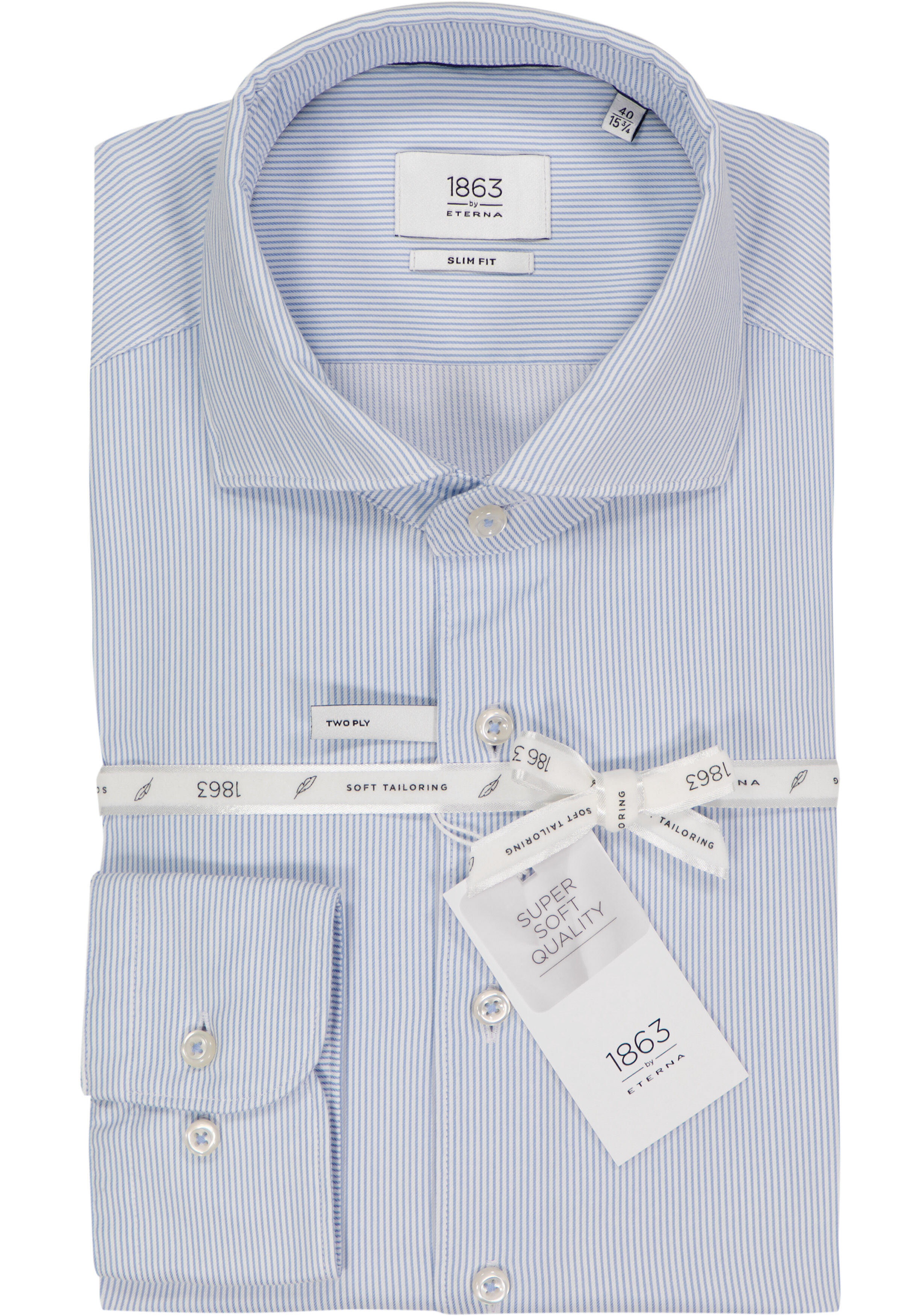 ETERNA 1863 slim fit casual Soft tailoring overhemd, twill heren overhemd, blauw met wit gestreept