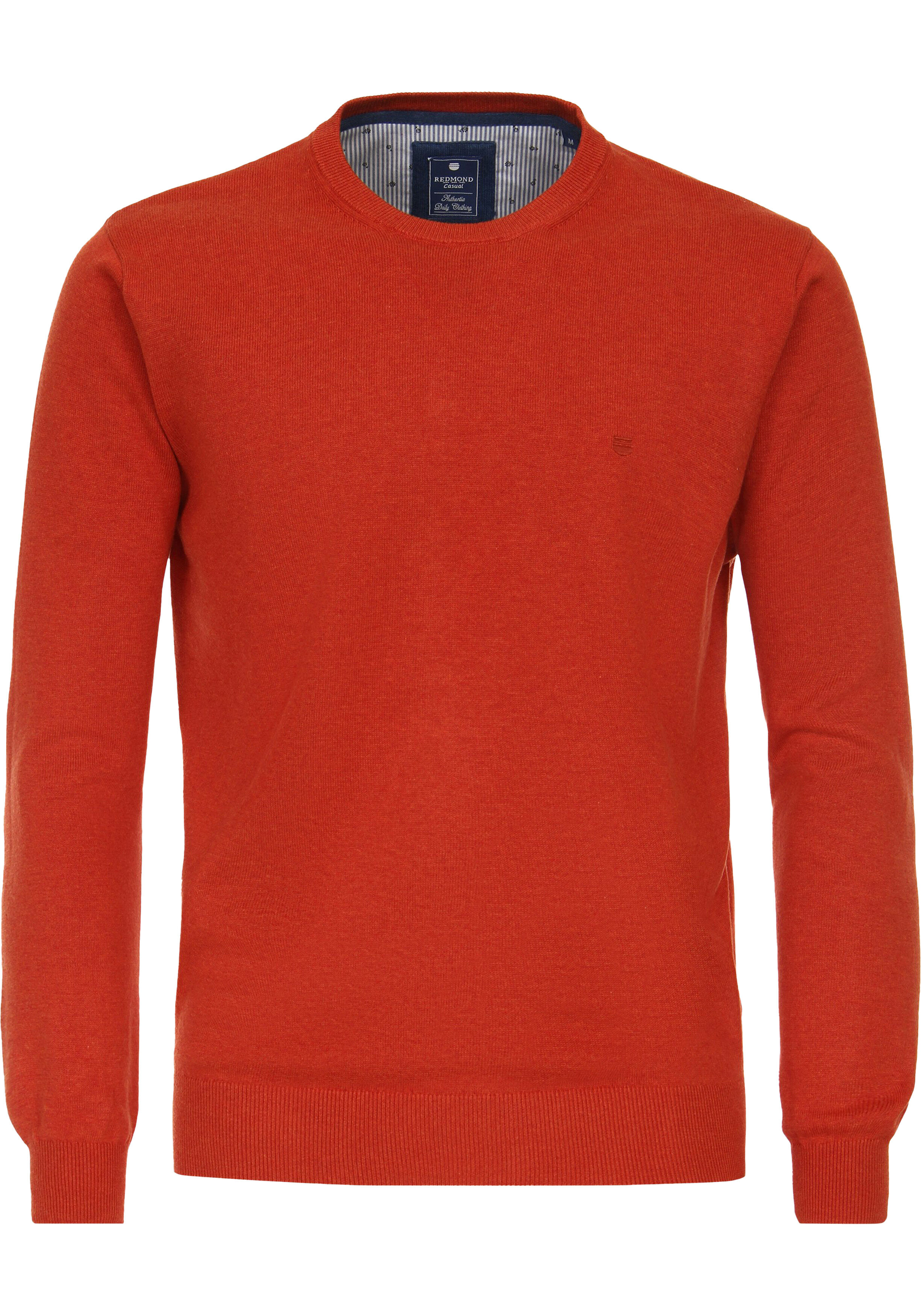 Redmond heren trui katoen, O-hals, terracotta (middeldik)